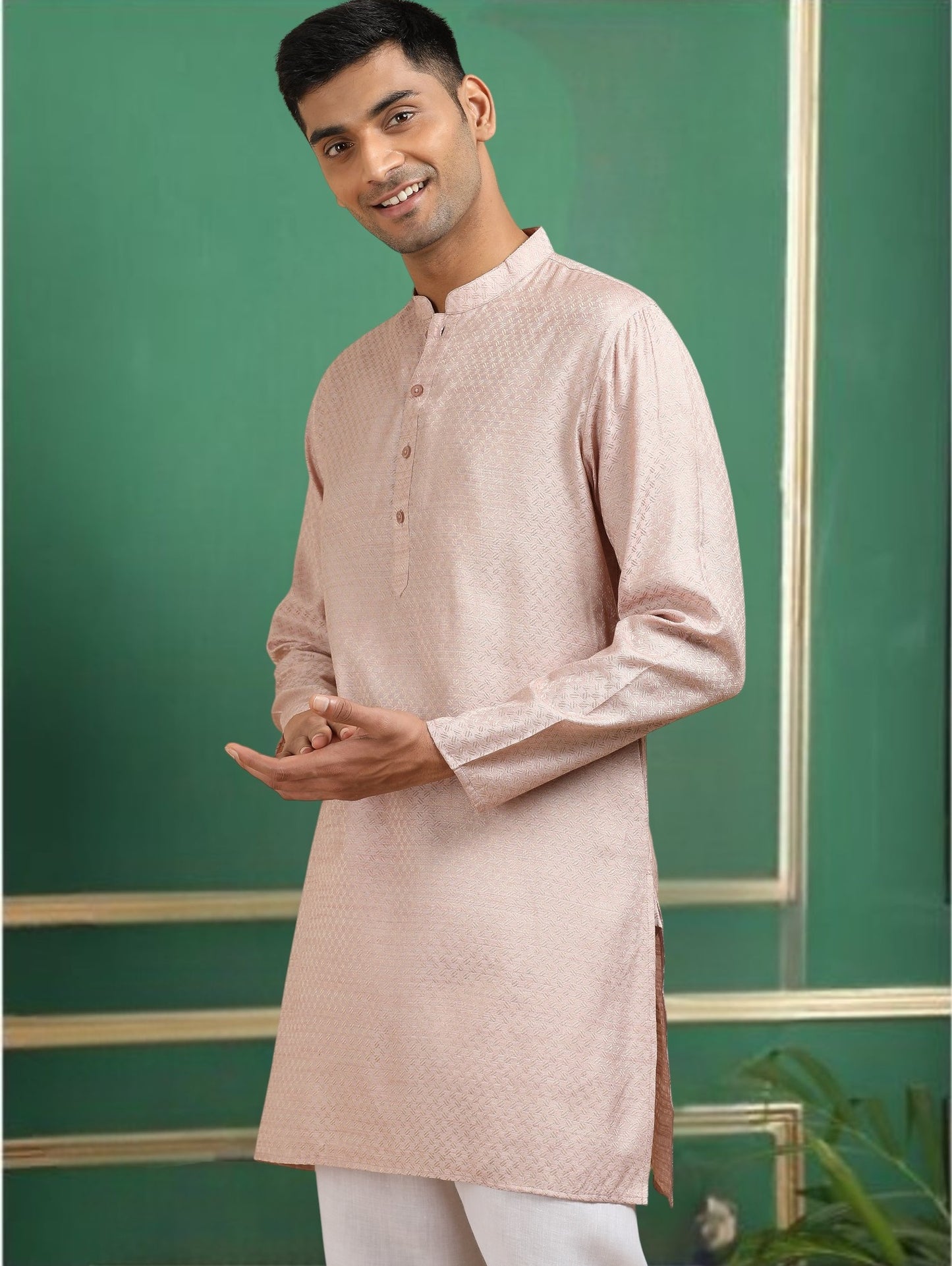 Tattva Pink Toned Jacquard Short Kurta