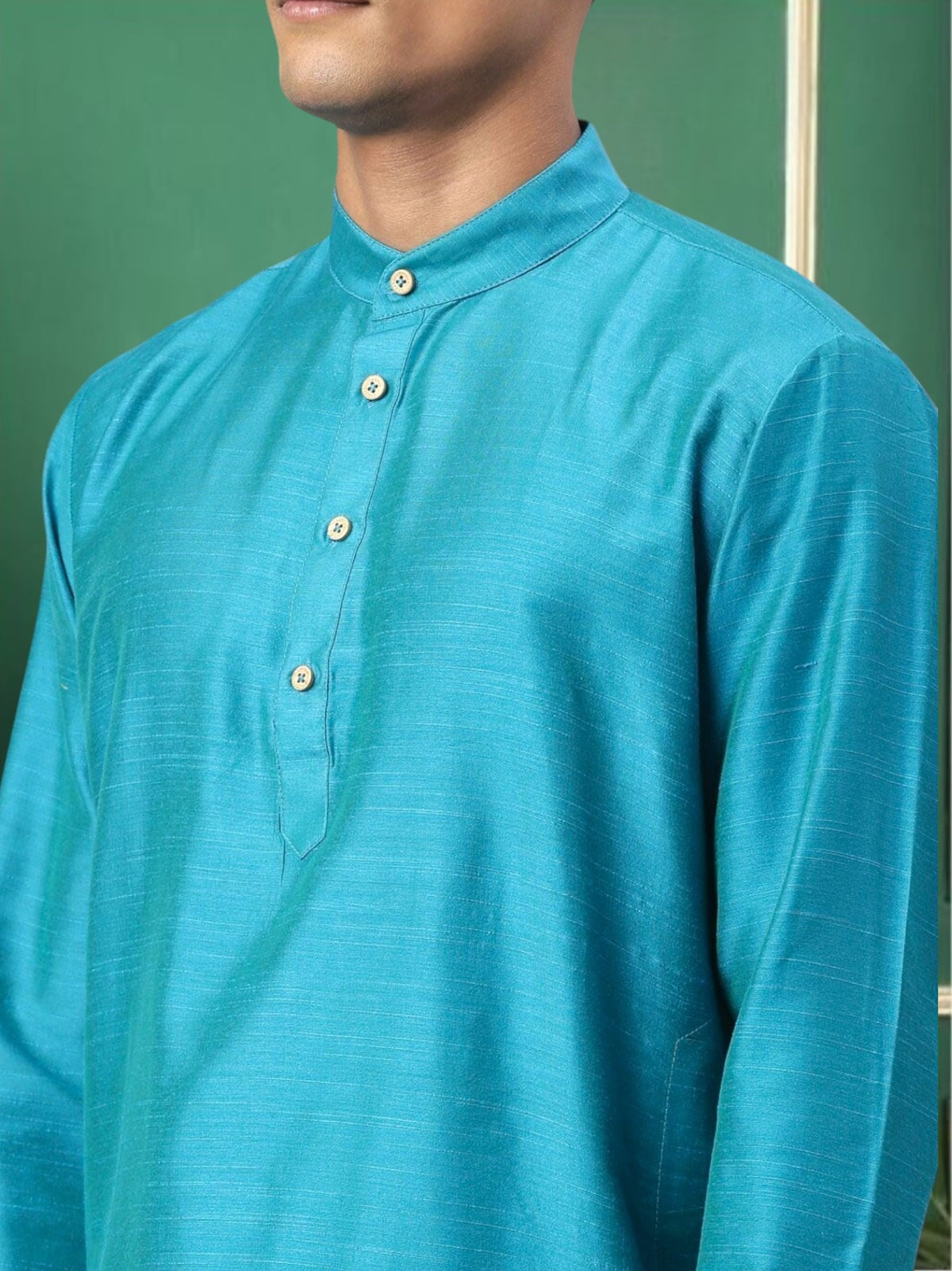 Blue Greenish Cotton Straight Short Kurta