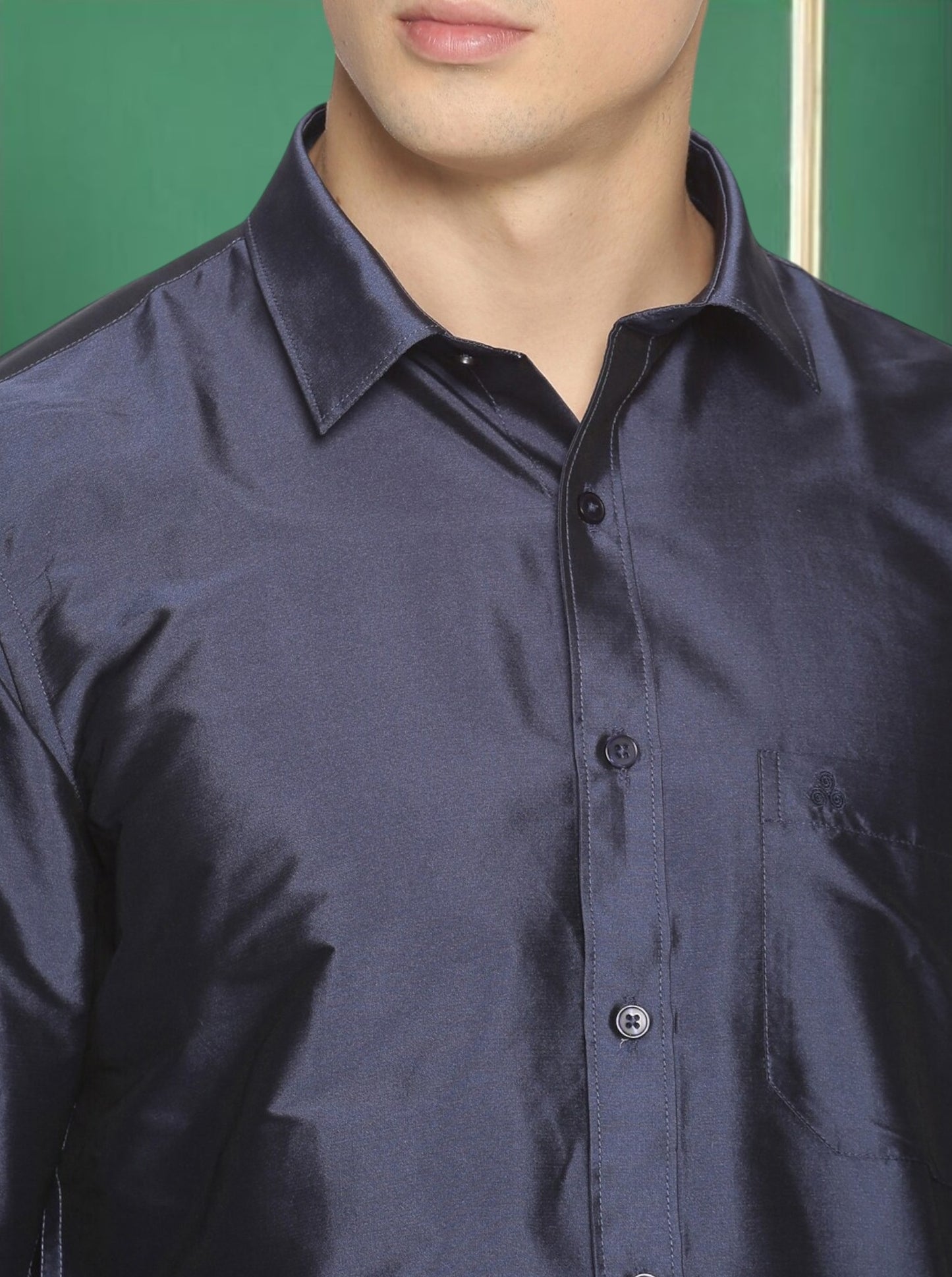 Tattva Men Navy Blue Slim Fit Solid Party Shirt