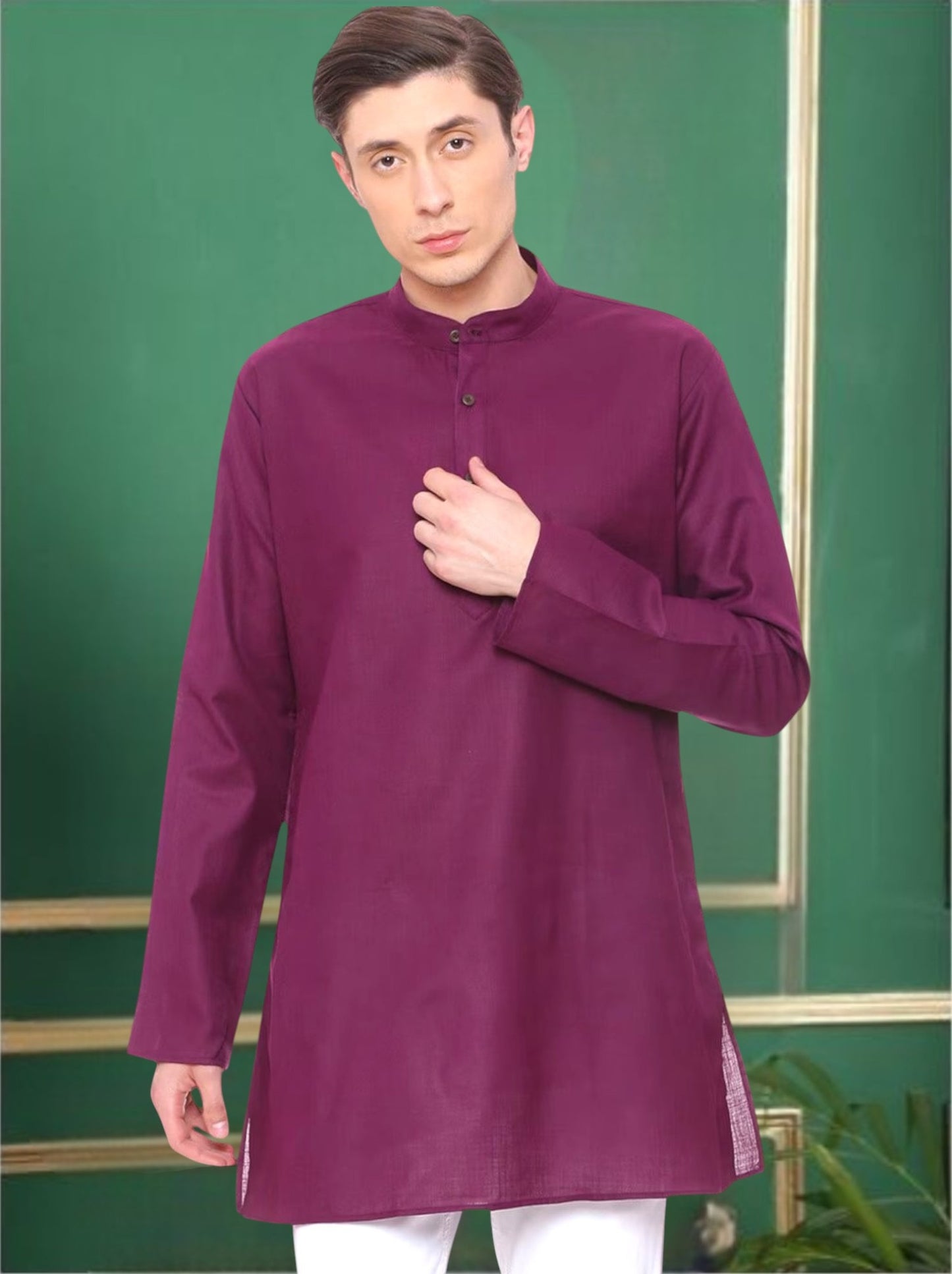 Purple Cotton Straight Solid Kurta