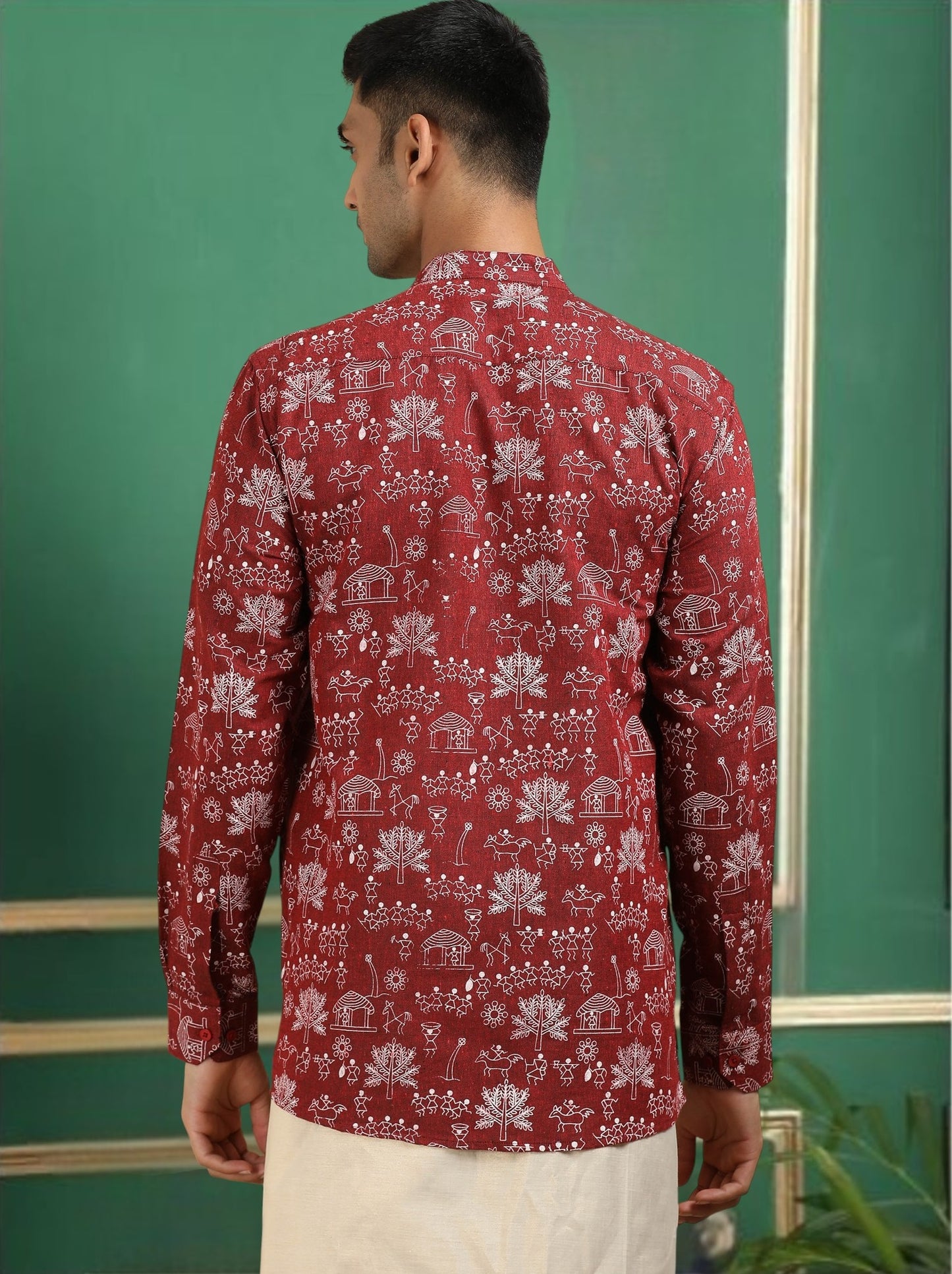 Tattva Men Maroon Printed Super Short Kurta