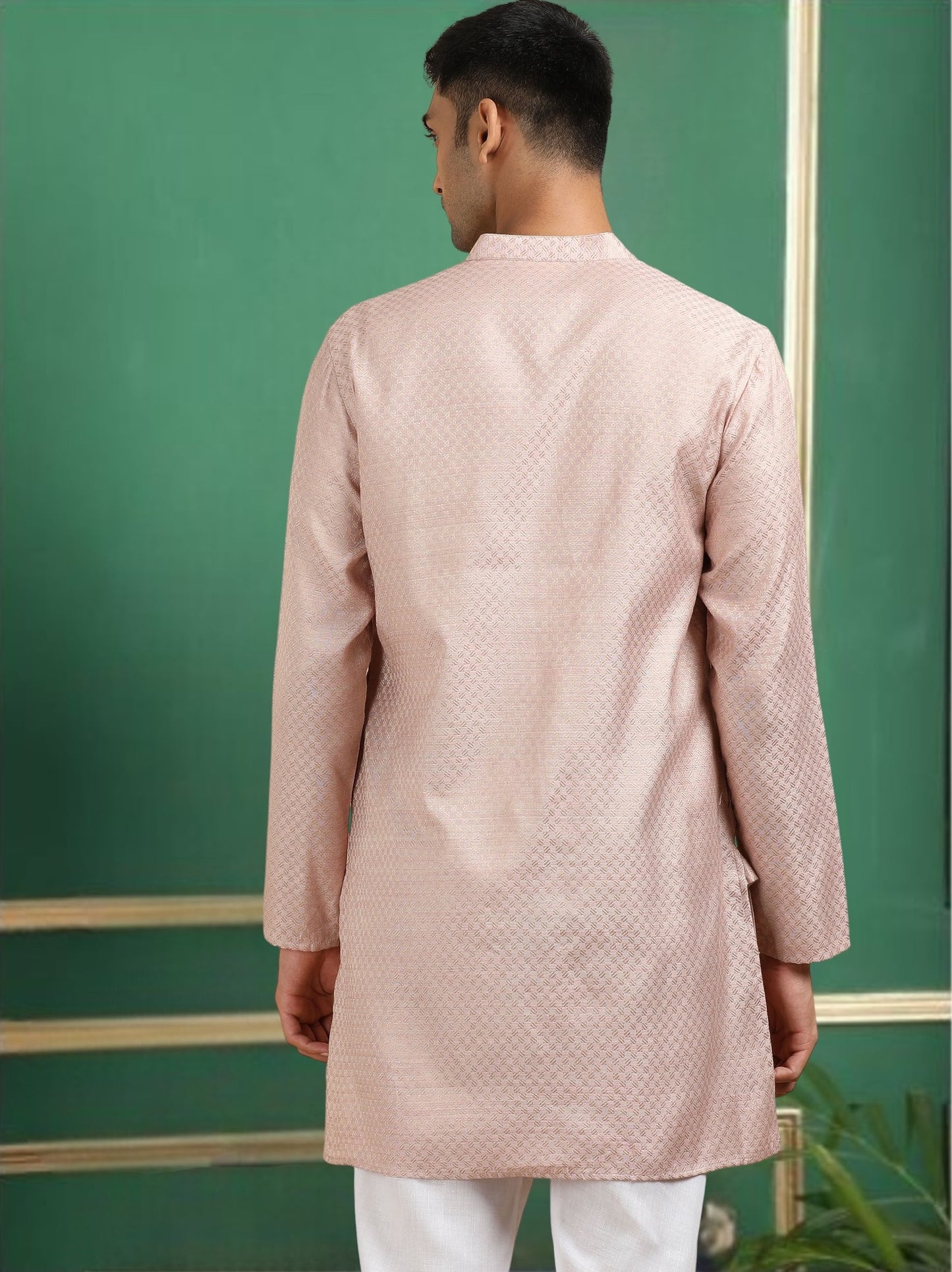 Tattva Pink Toned Jacquard Short Kurta