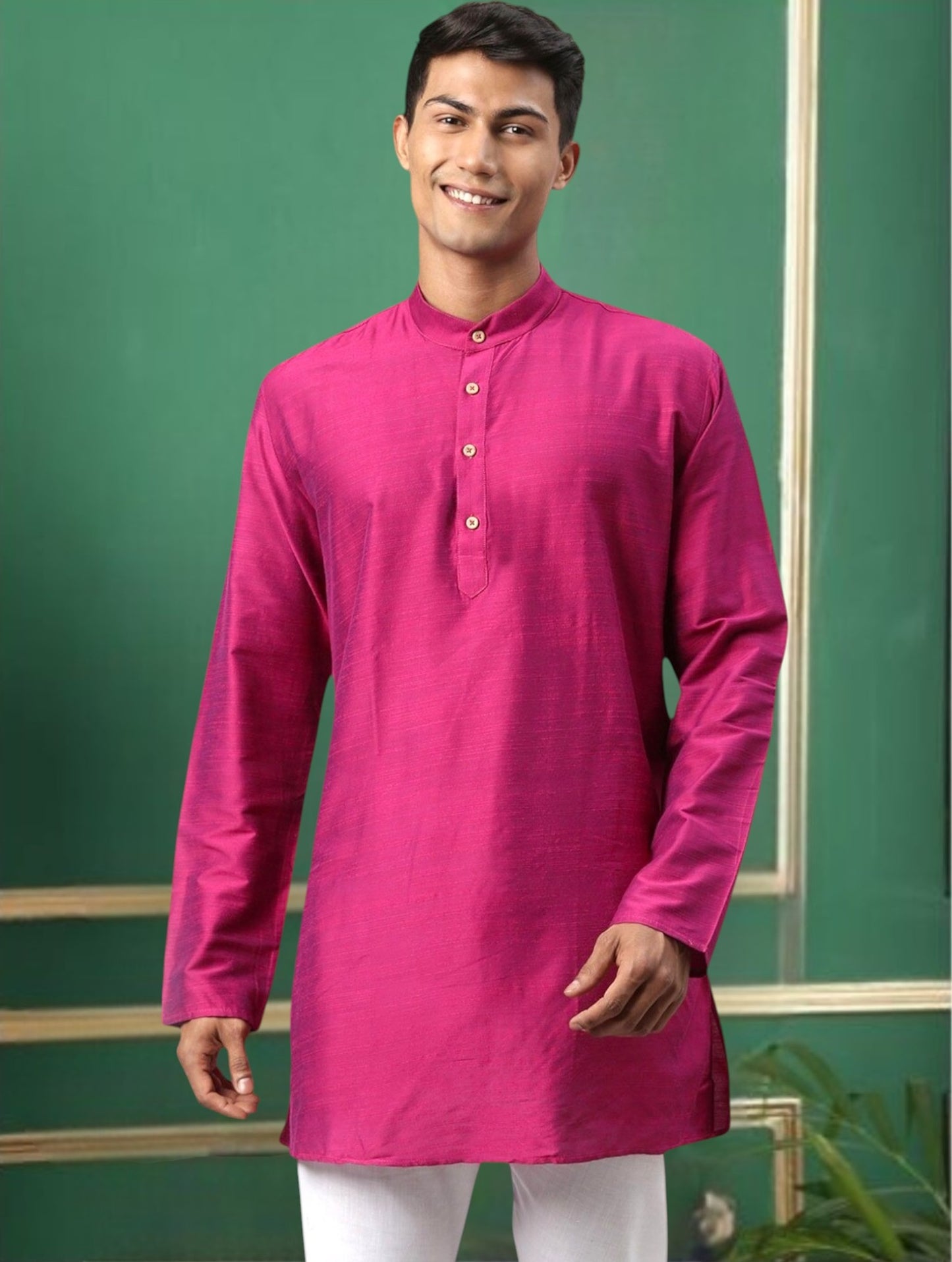 Fuchsia Cotton Straight Long Kurta