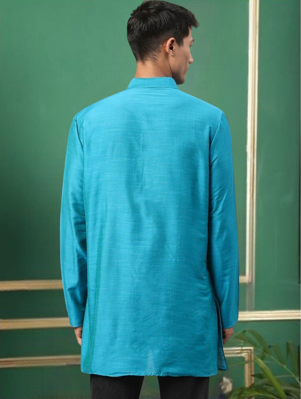 Blue Greenish Cotton Straight Short Kurta