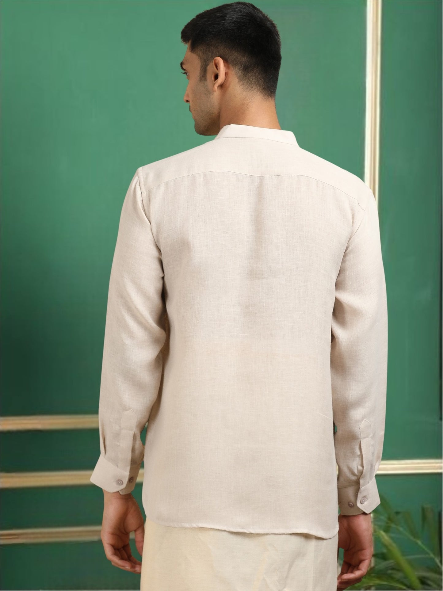 Tattva Men Cream Solid Super Short Kurta