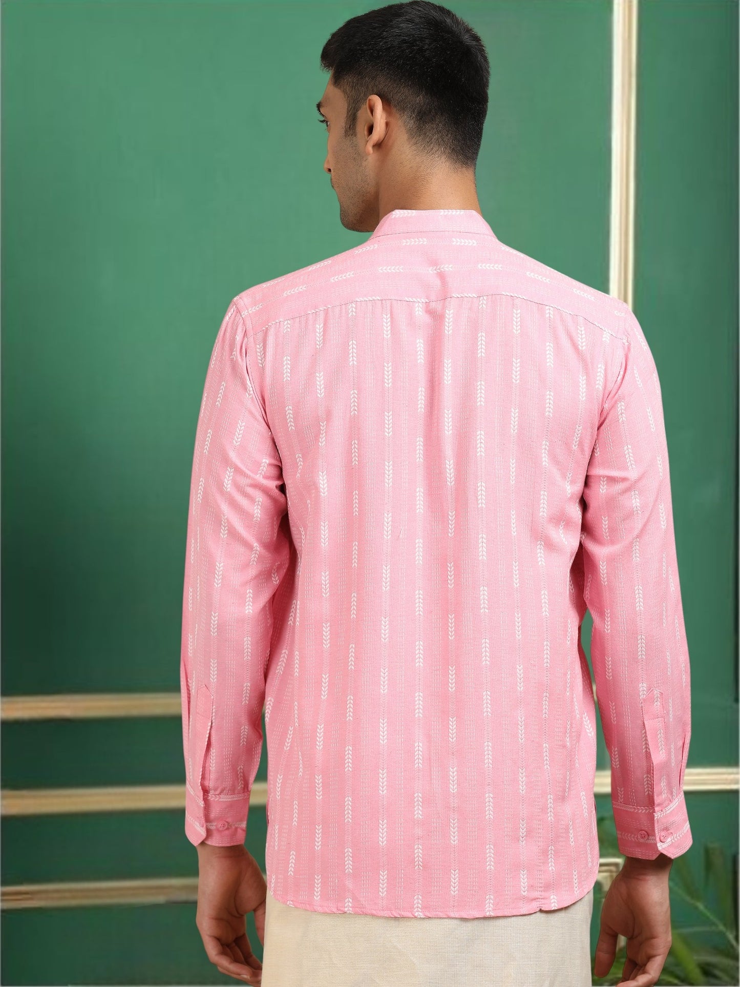 Tattva Men Pink Striped Super Short Kurta