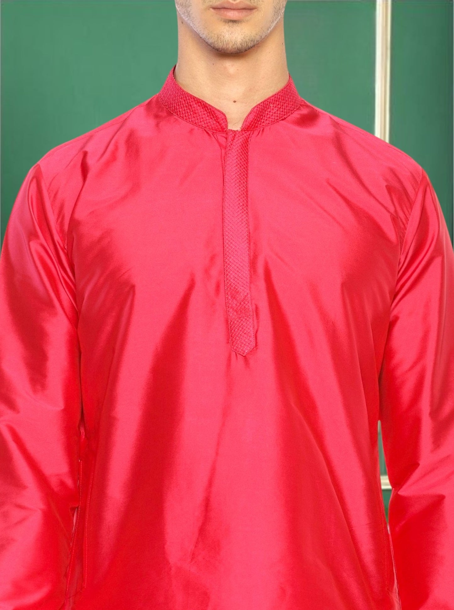 Pink Polyester Solid Straight Kurta