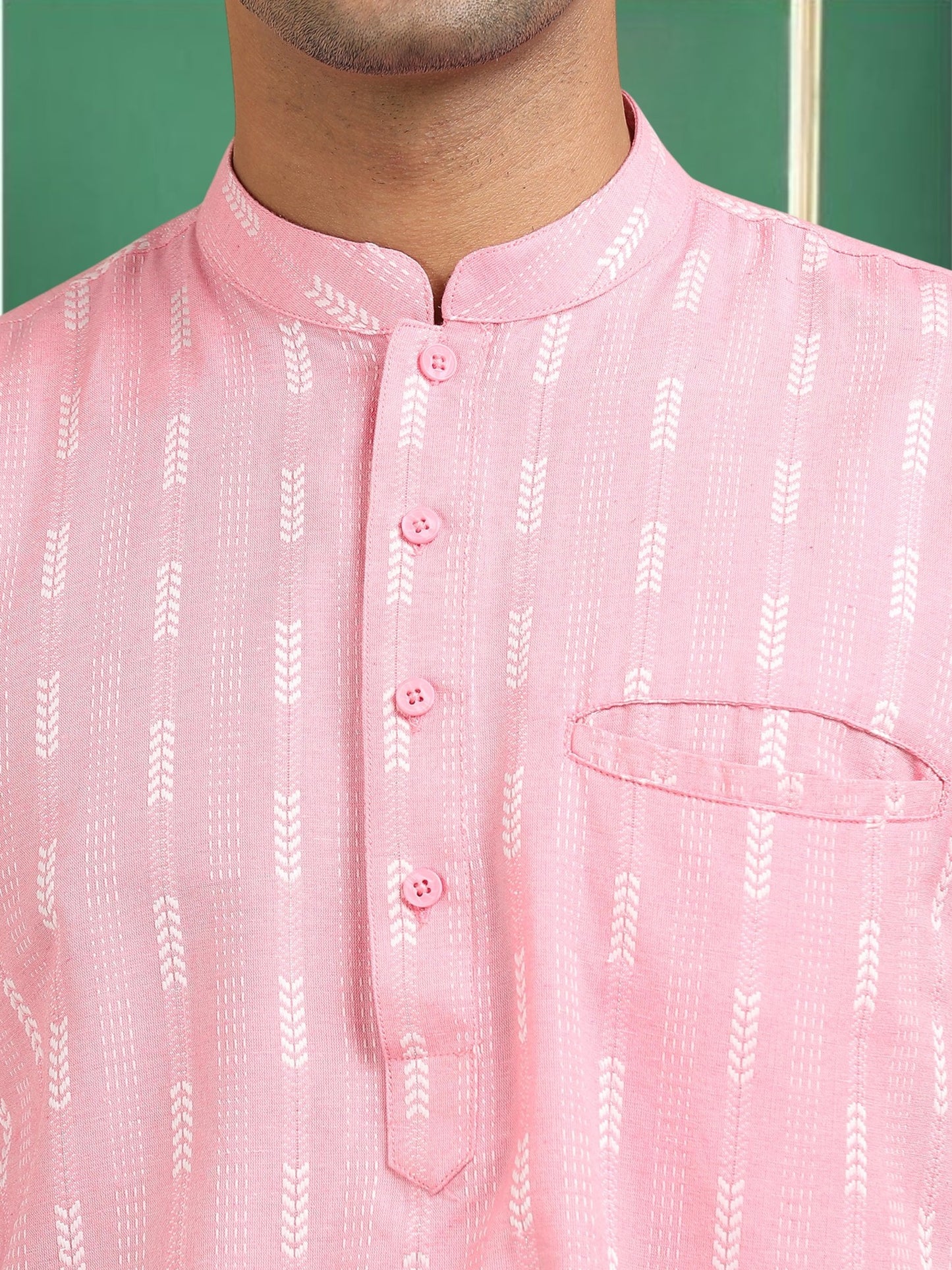 Tattva Men Pink Striped Super Short Kurta