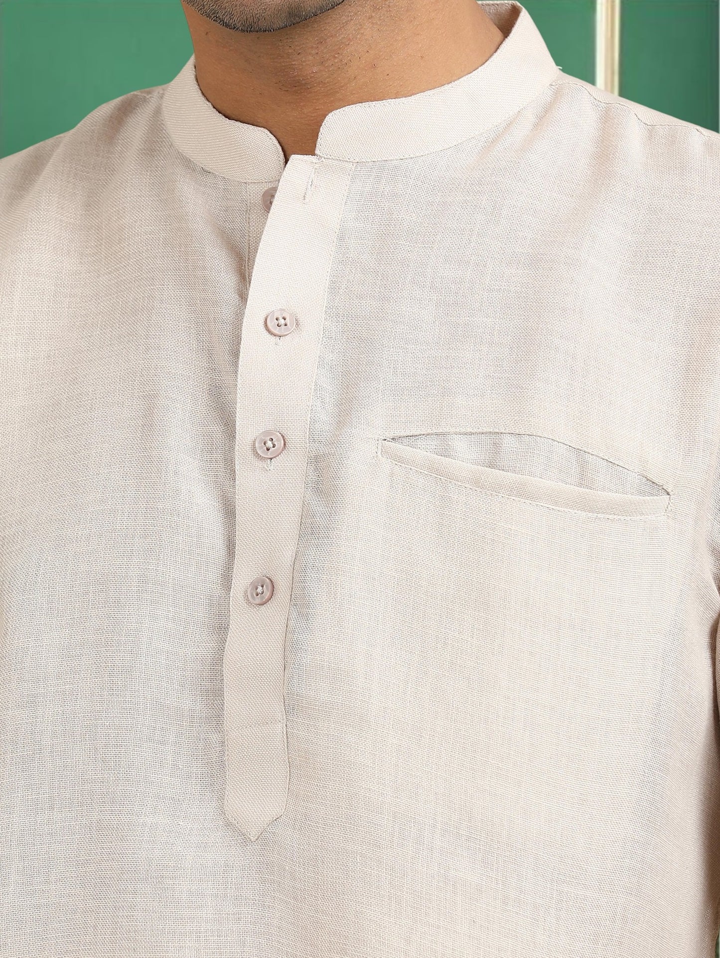 Tattva Men Cream Solid Super Short Kurta