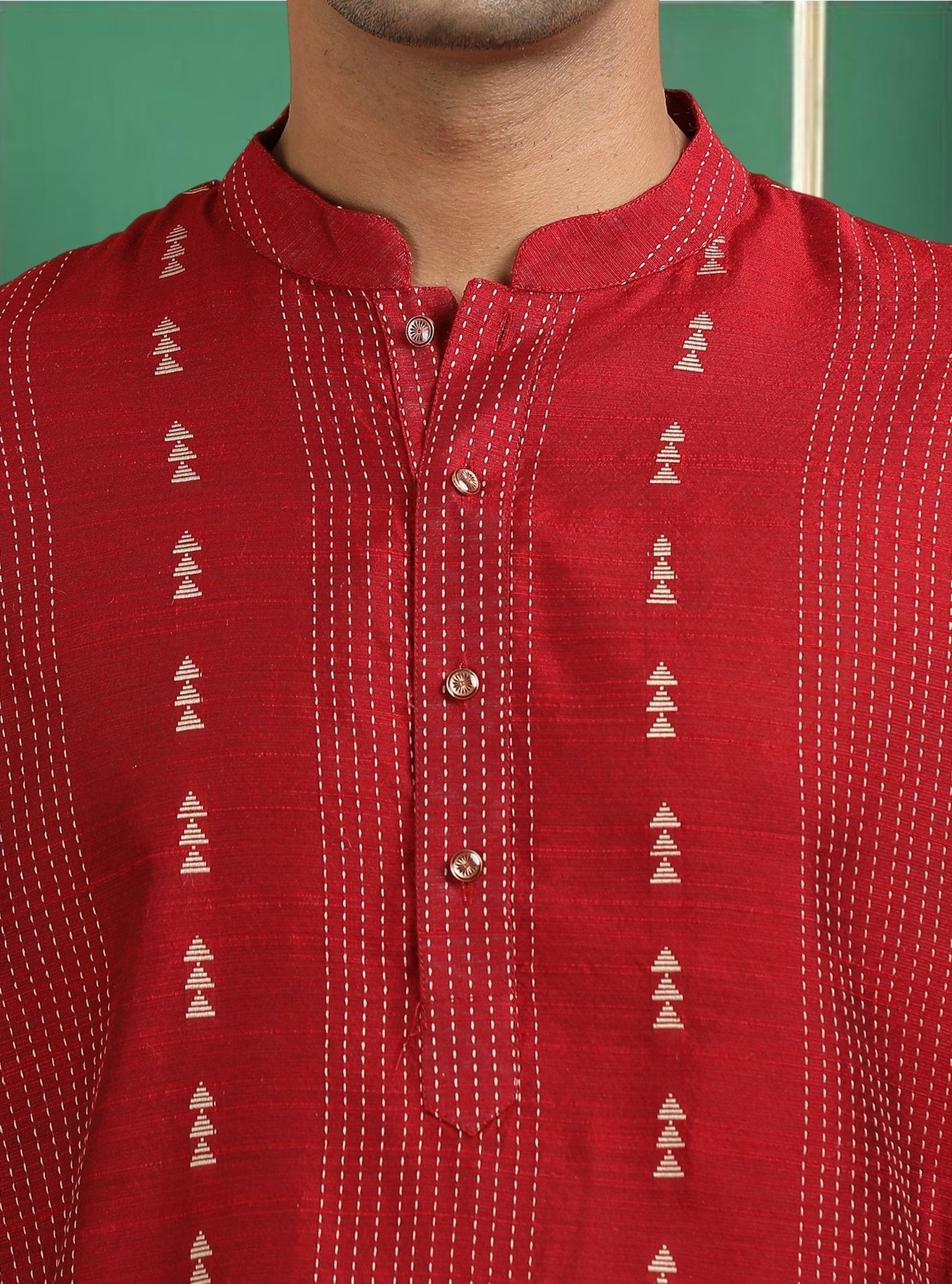 Tattva Red Toned Threadwork Short Kurta