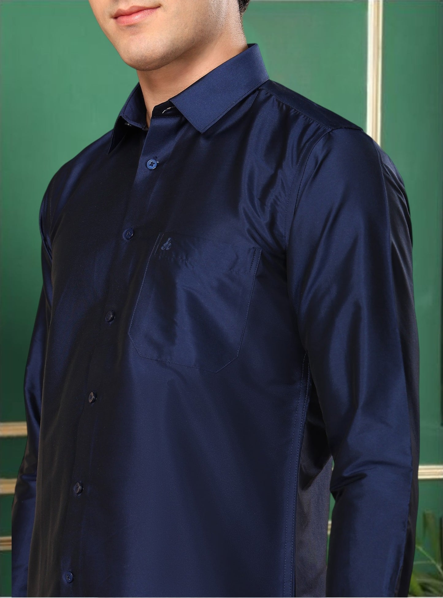 Tattva Mens Navy Blue Solid Shirt