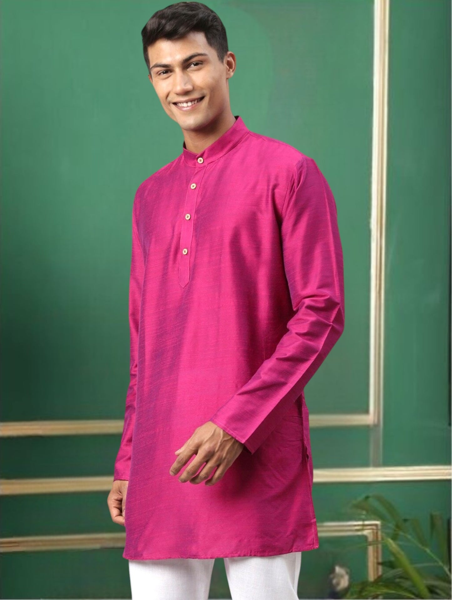 Fuchsia Cotton Straight Long Kurta