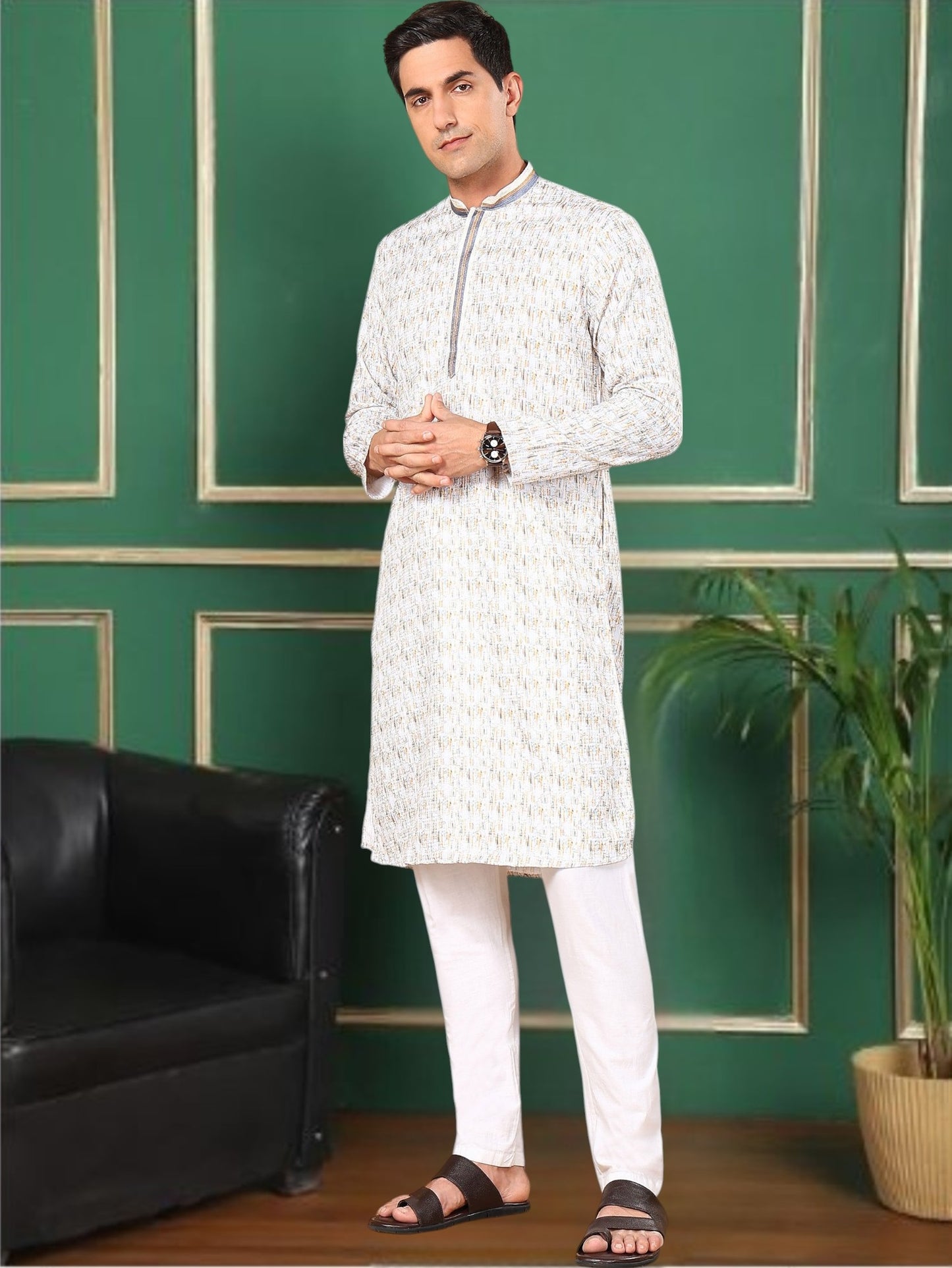 Tattva Men's Embroidered Thread Work Sequinned Kurta