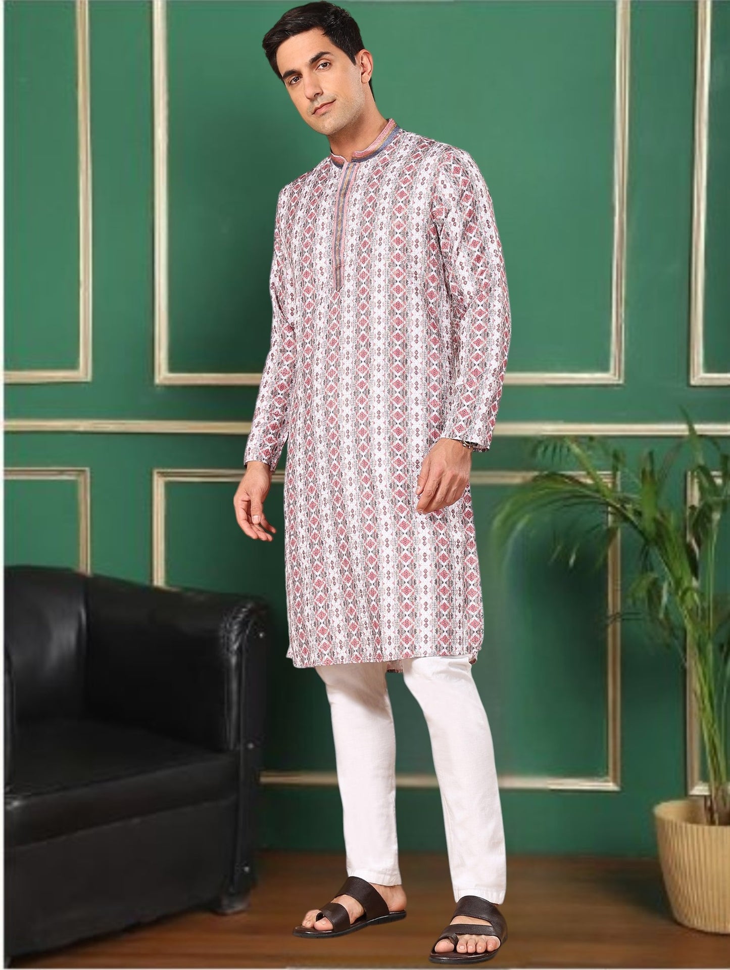 Tattva Men's Embroidered Thread Work Sequined Kurta