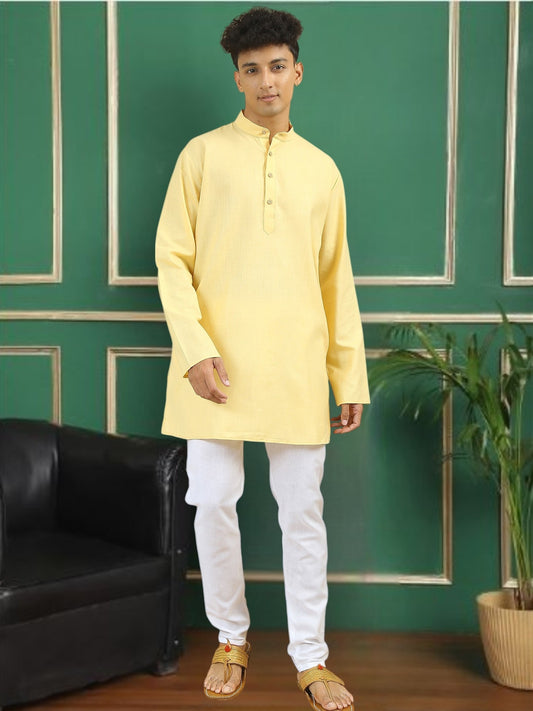 Yellow Cotton Solid Straight Short Kurta