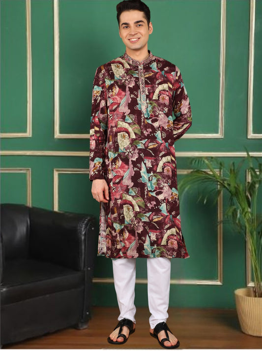 Tattva Men Floral Printed Kurta Pyjama Set