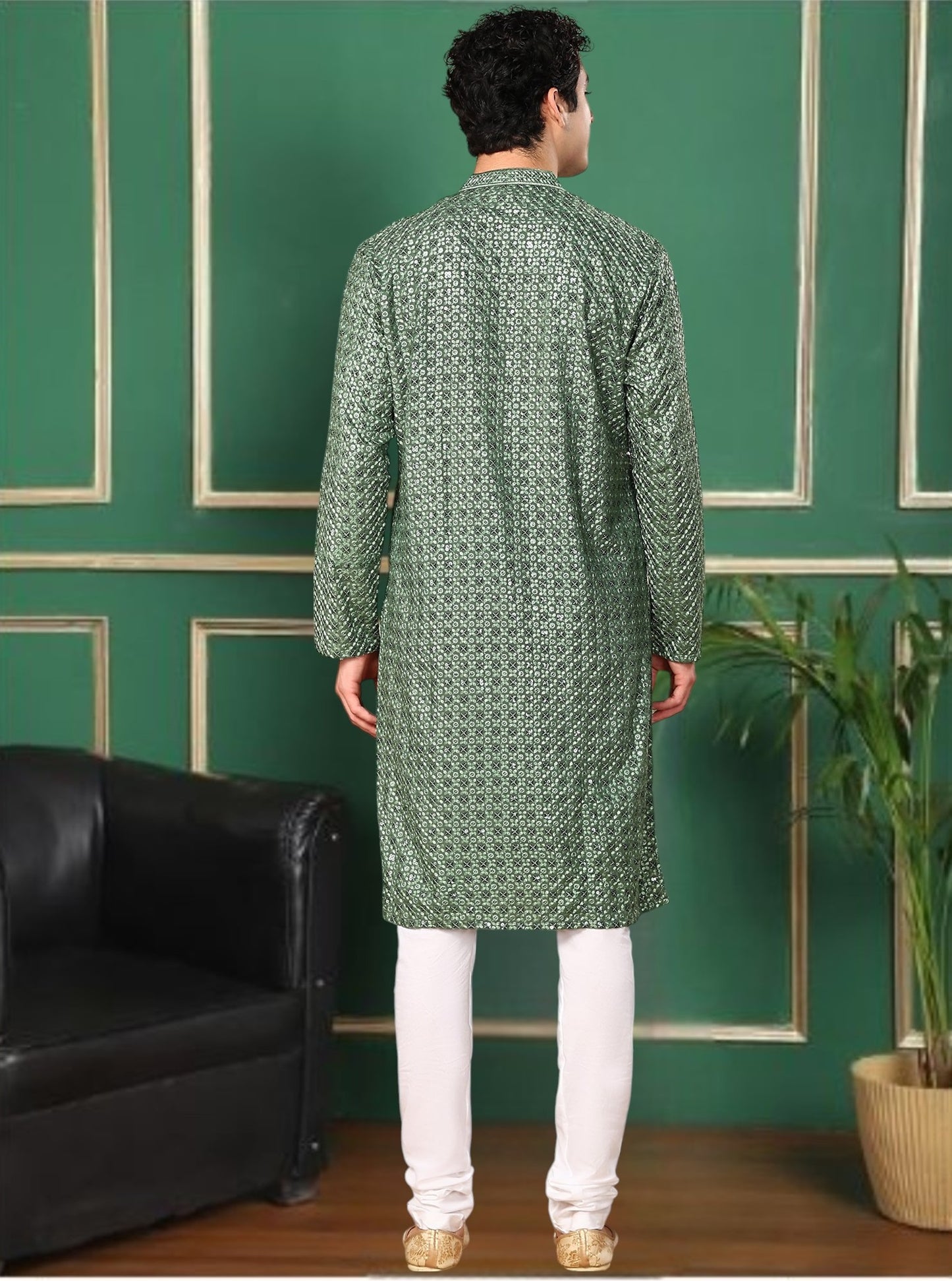 Tattva Wet Mousse Toned Sequined Thread Work Long Kurta With Pyjama