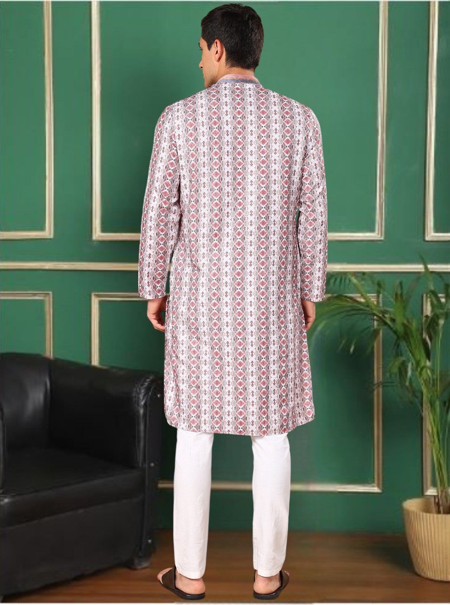 Tattva Men's Embroidered Thread Work Sequined Kurta