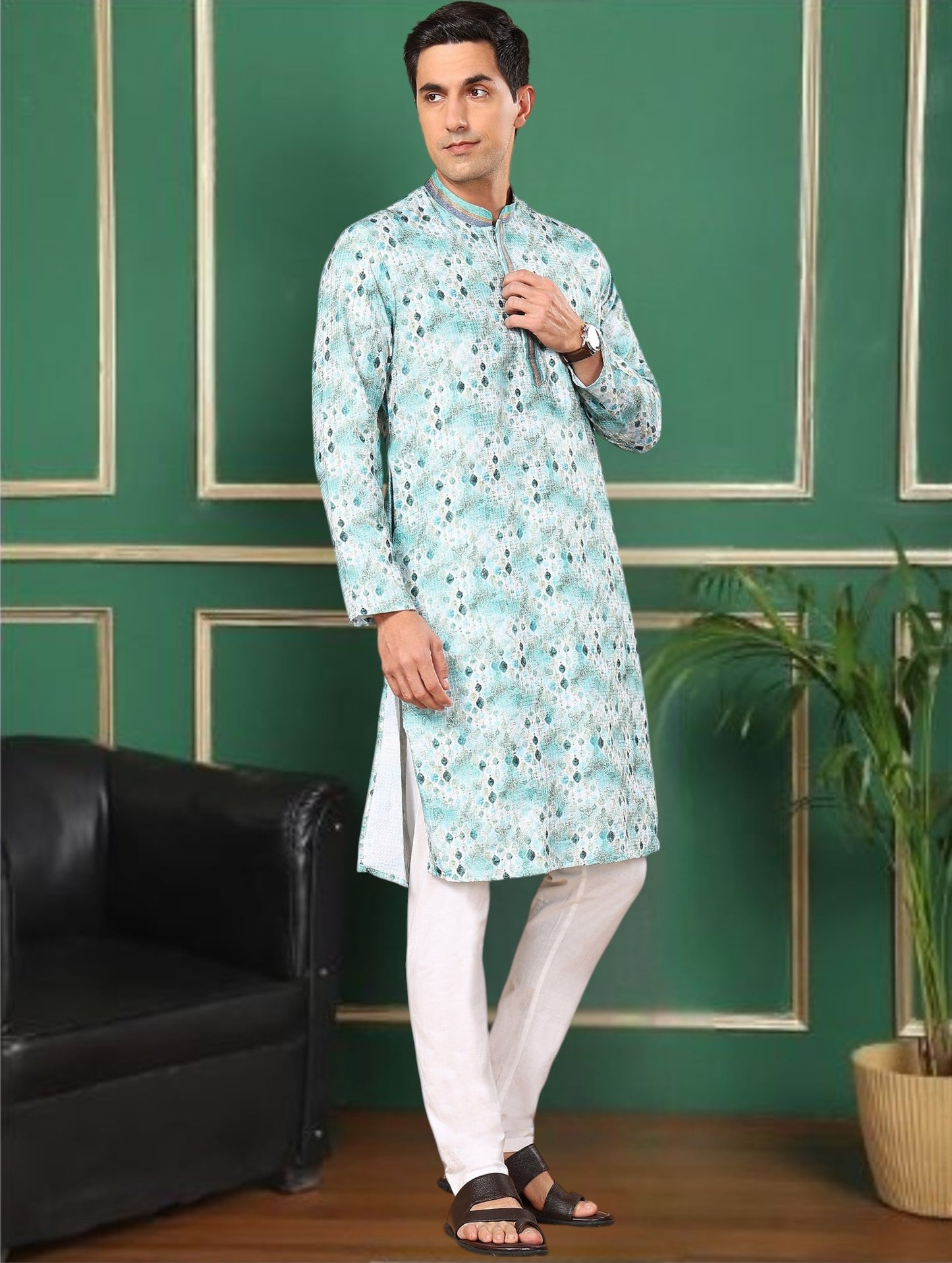 Tattva Men's Embroidered Thread Work Sequinned Kurta