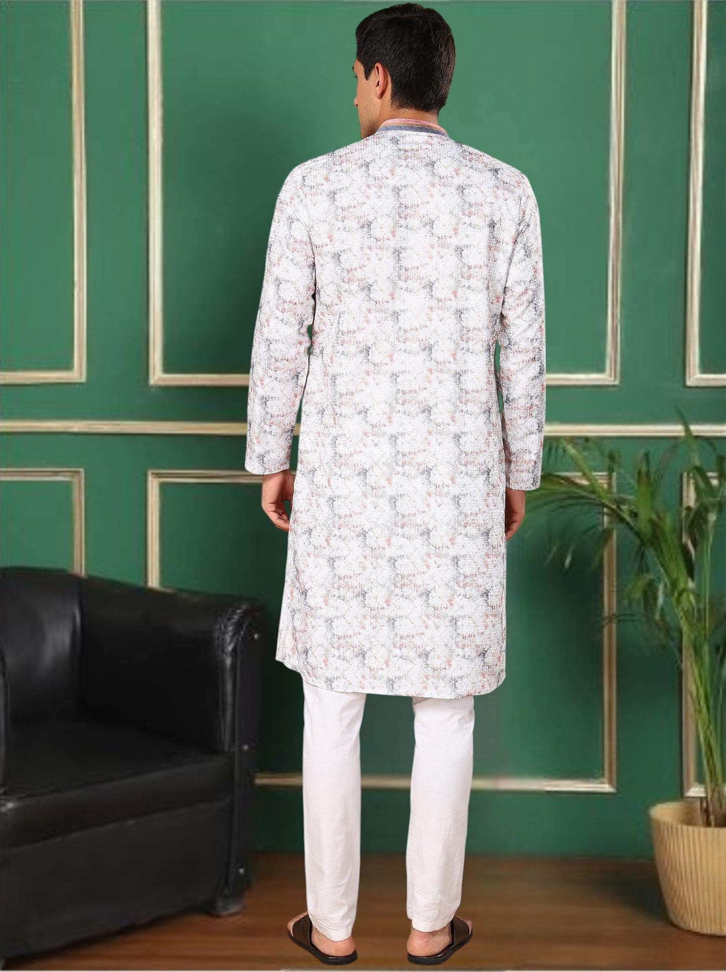 Tattva Men's Embroidered Thread Work Sequined Kurta