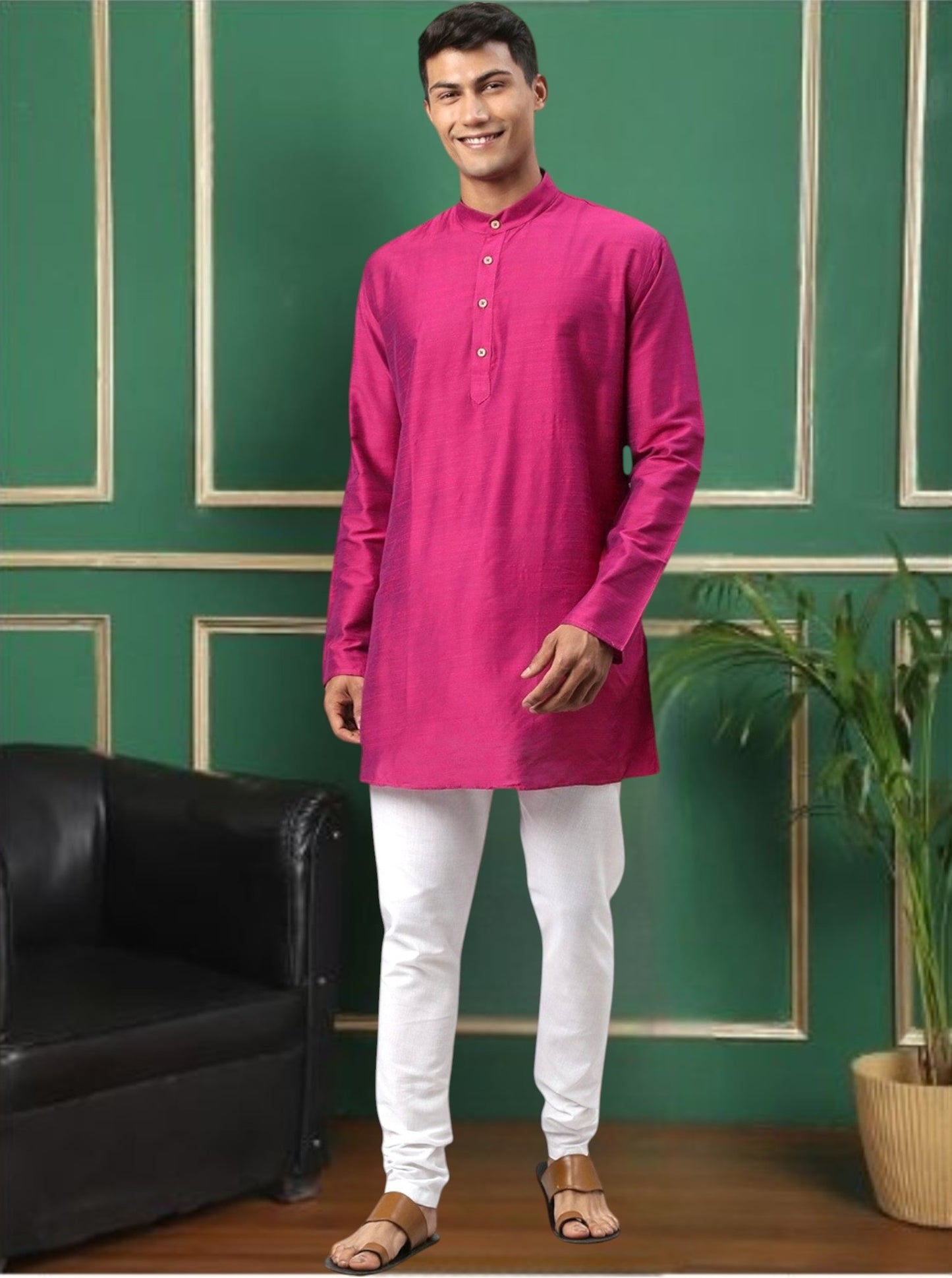 Fuchsia Cotton Straight Long Kurta
