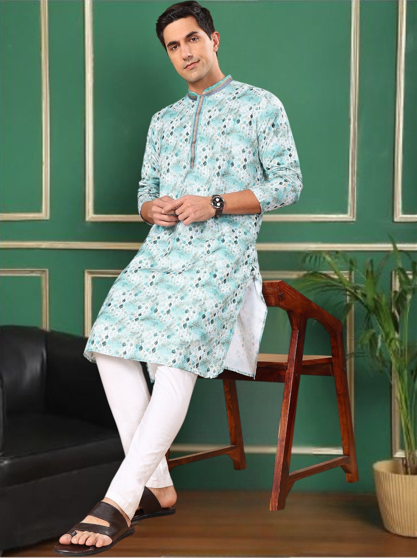 Tattva Men's Embroidered Thread Work Sequinned Kurta