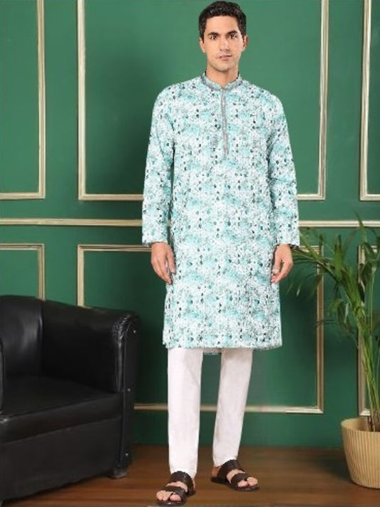 Tattva Men's Embroidered Thread Work Sequinned Kurta