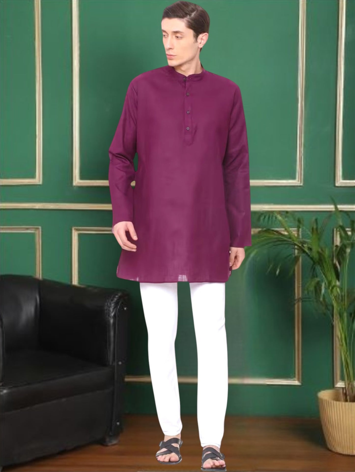 Purple Cotton Straight Solid Kurta