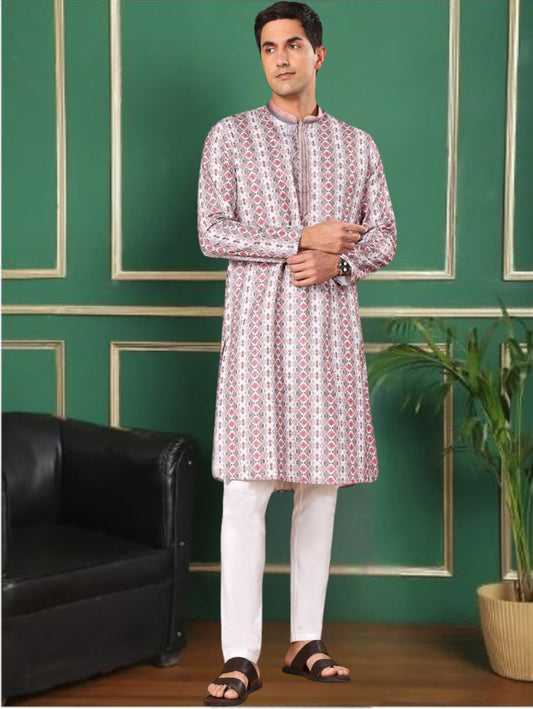 Tattva Men's Embroidered Thread Work Sequined Kurta