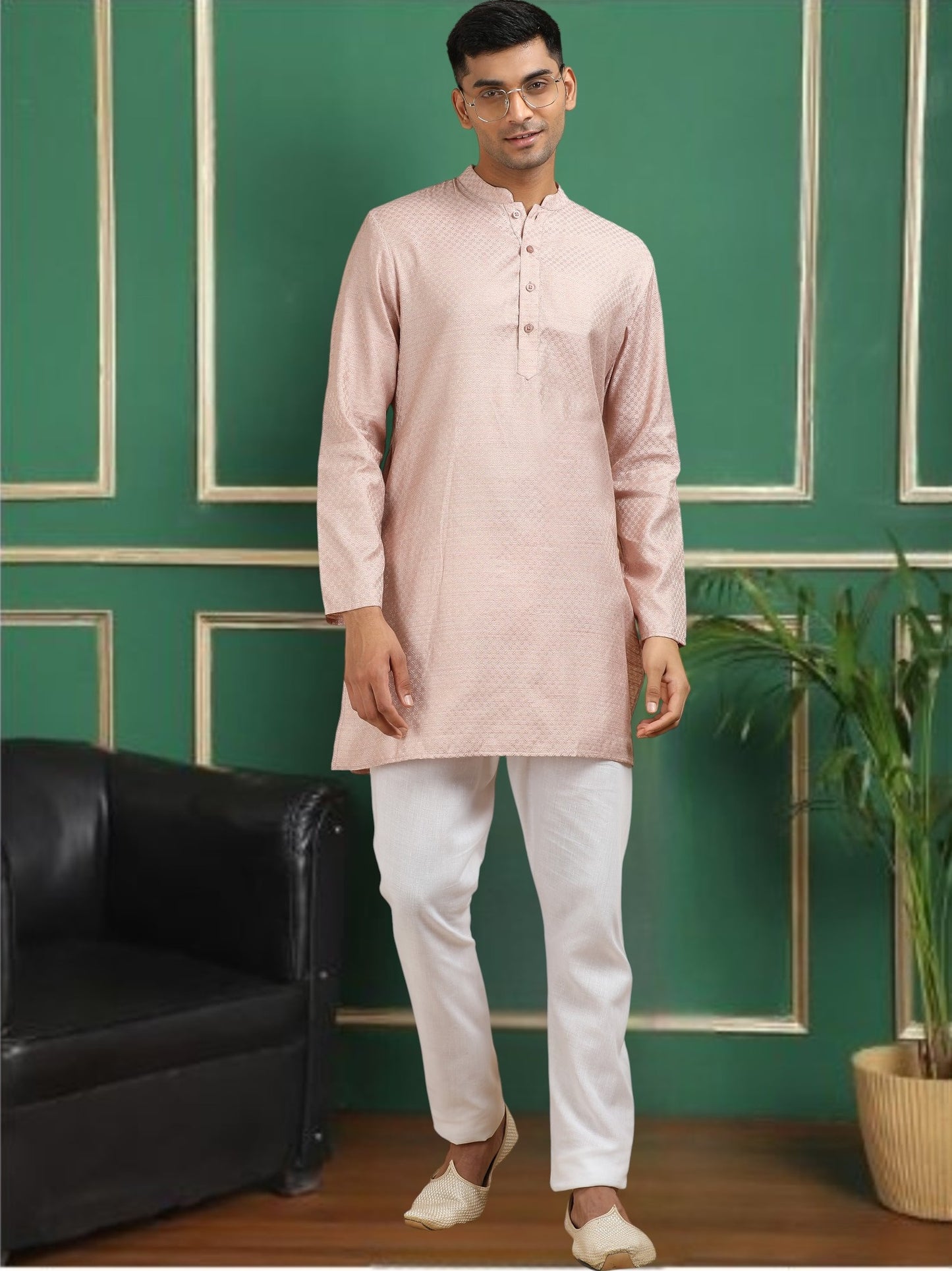 Tattva Pink Toned Jacquard Short Kurta