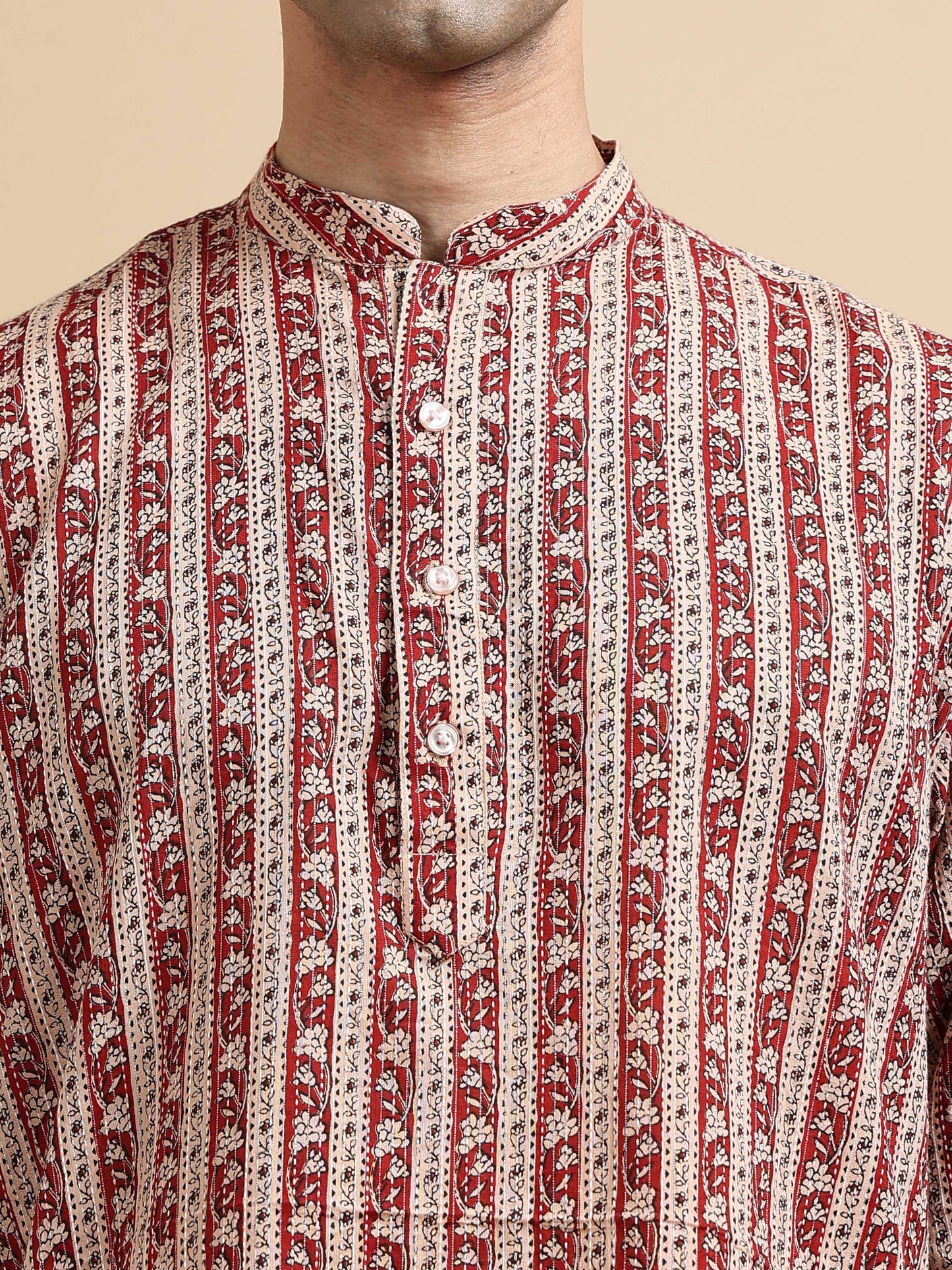 Tattva Men Floral Printed Woven Thread Super Short Kurta