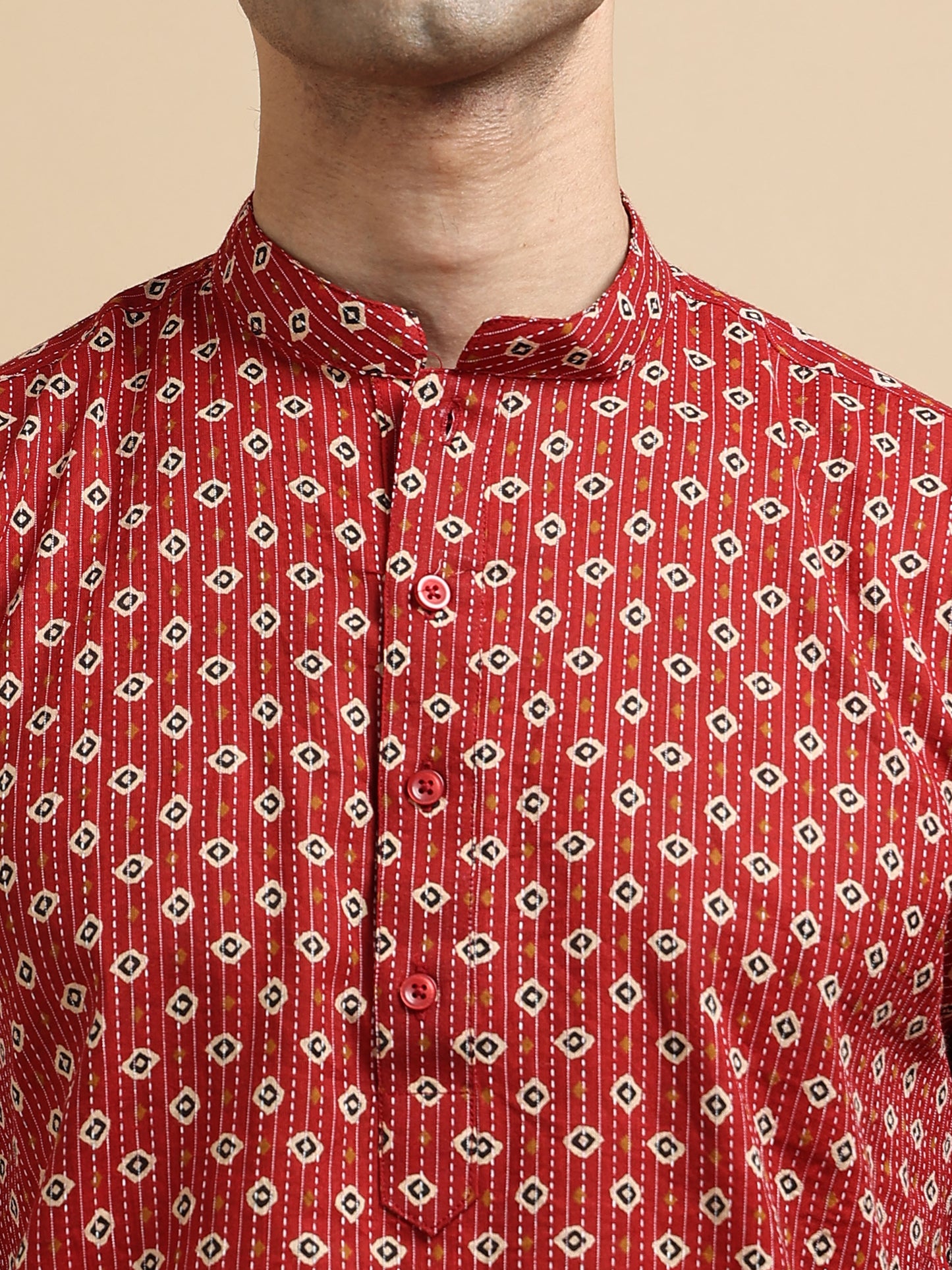 Tattva Men Geometric Printed Woven Thread Super Short Kurta