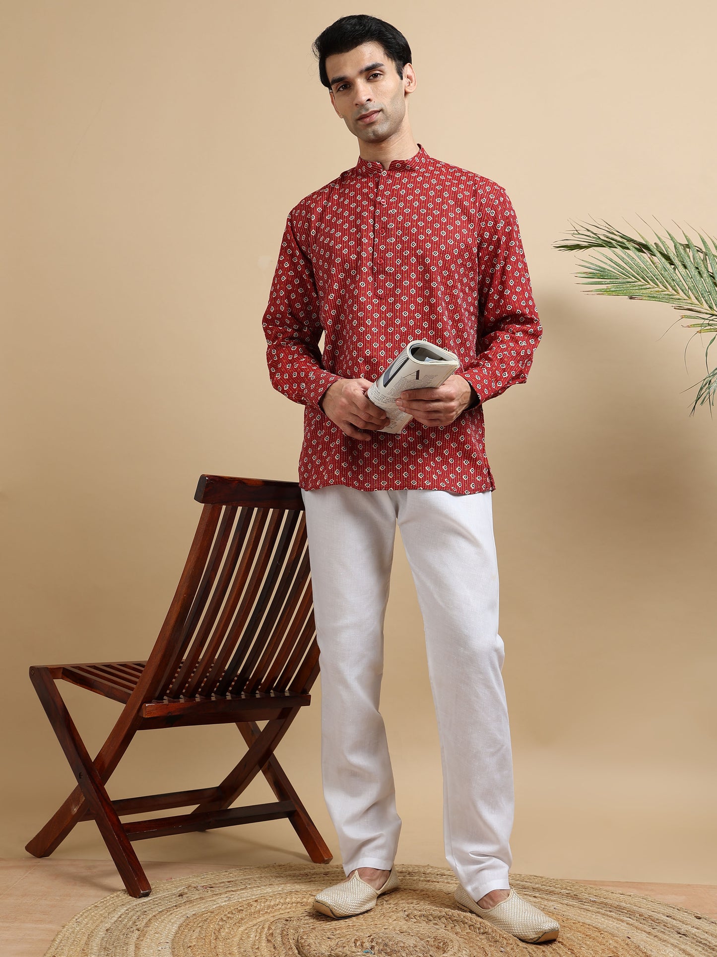 Tattva Men Geometric Printed Woven Thread Super Short Kurta