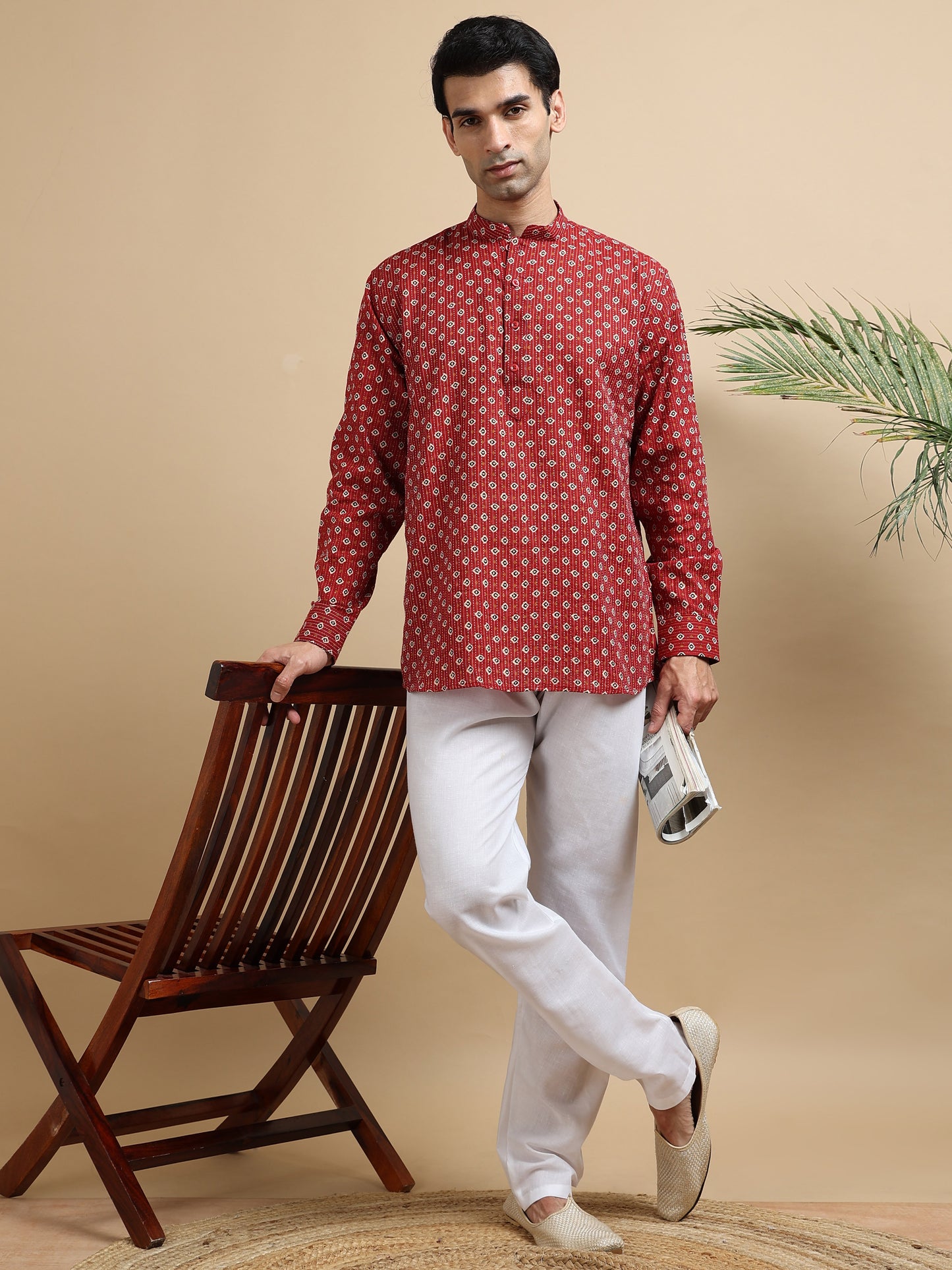 Tattva Men Geometric Printed Woven Thread Super Short Kurta