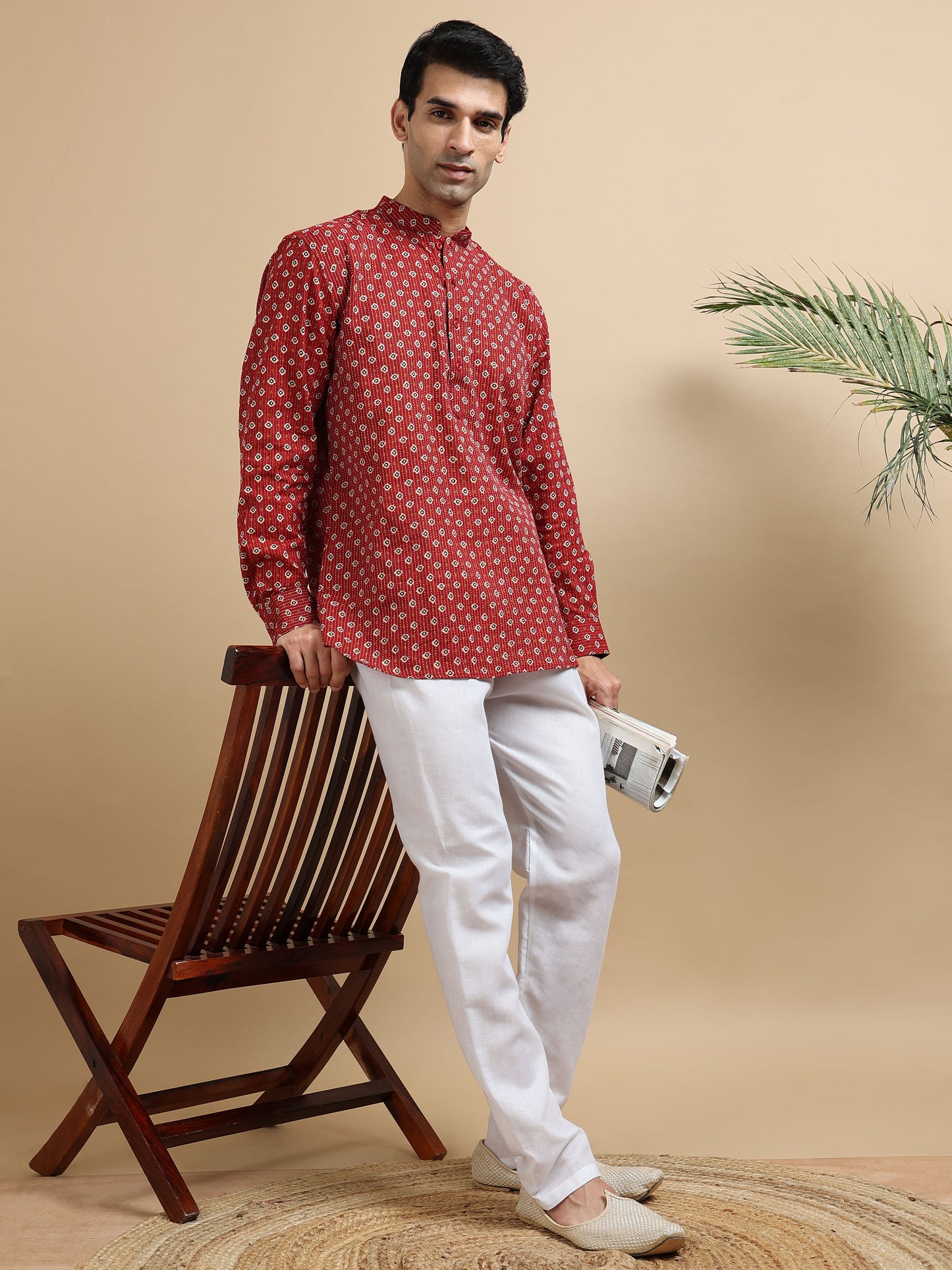 Tattva Men Geometric Printed Woven Thread Super Short Kurta