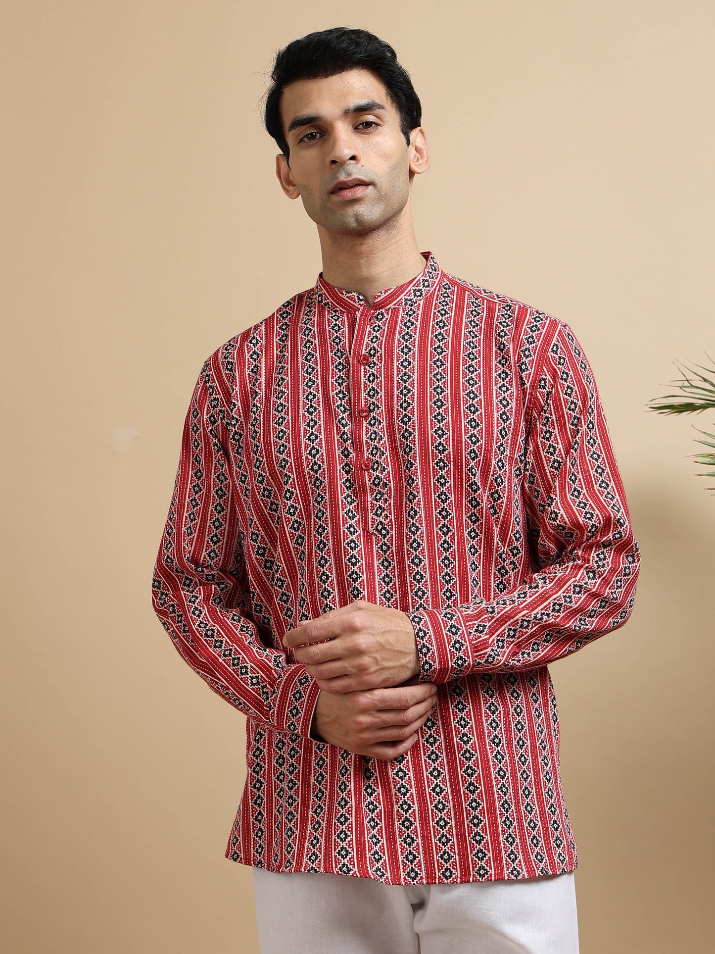 Tattva Men Geometric Printed Woven Thread Super Short Kurta