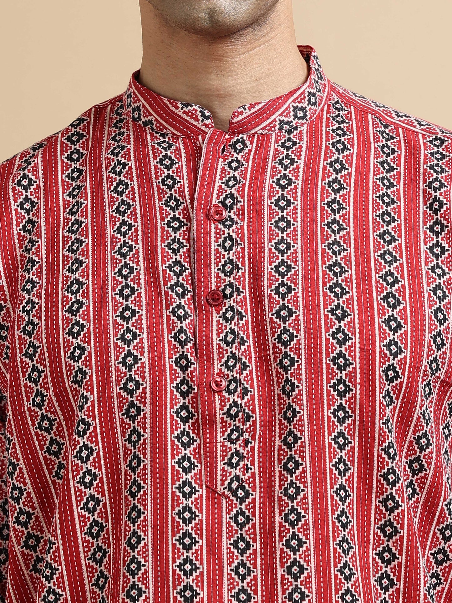 Tattva Men Geometric Printed Woven Thread Super Short Kurta