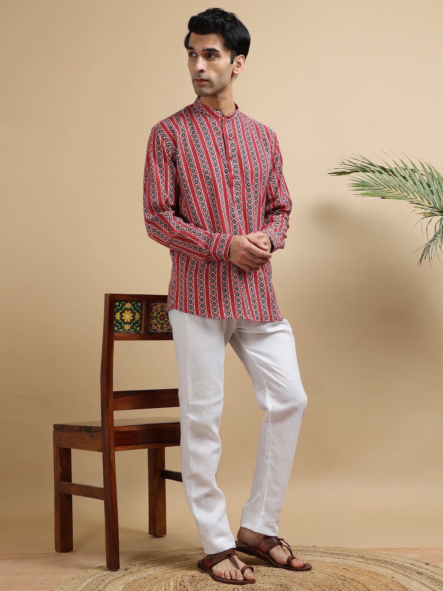 Tattva Men Geometric Printed Woven Thread Super Short Kurta