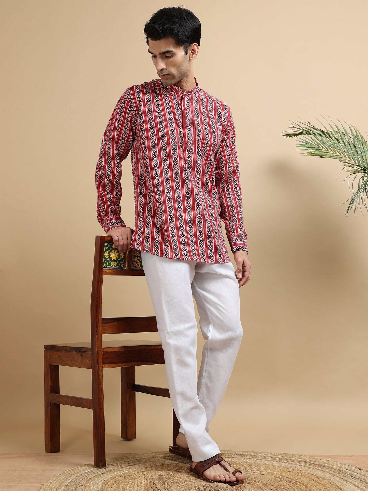 Tattva Men Geometric Printed Woven Thread Super Short Kurta