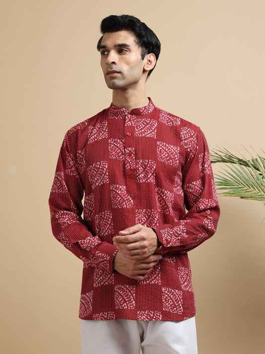 Tattva Men Blocks Printed Woven Thread Super Short Kurta