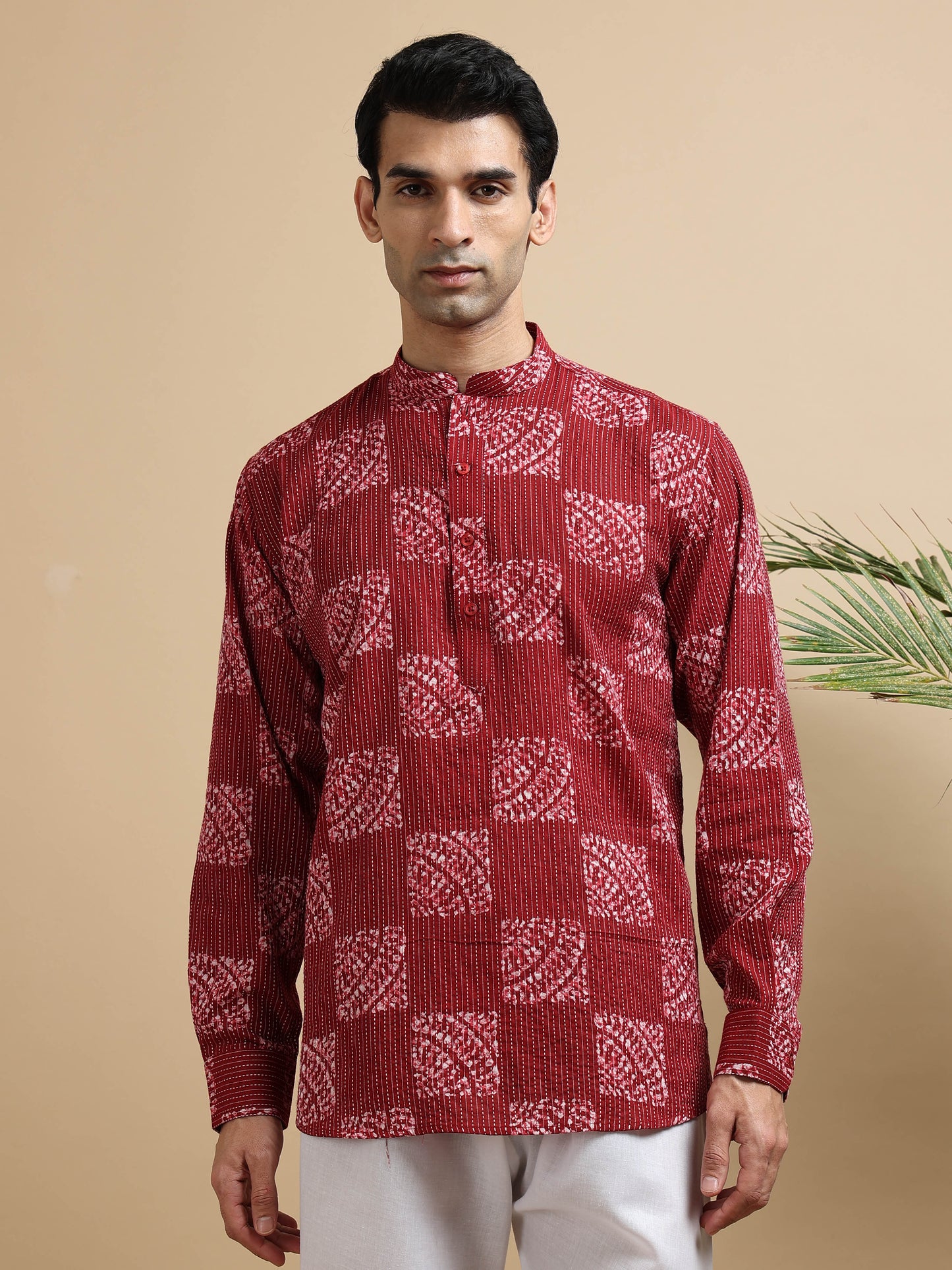 Tattva Men Blocks Printed Woven Thread Super Short Kurta