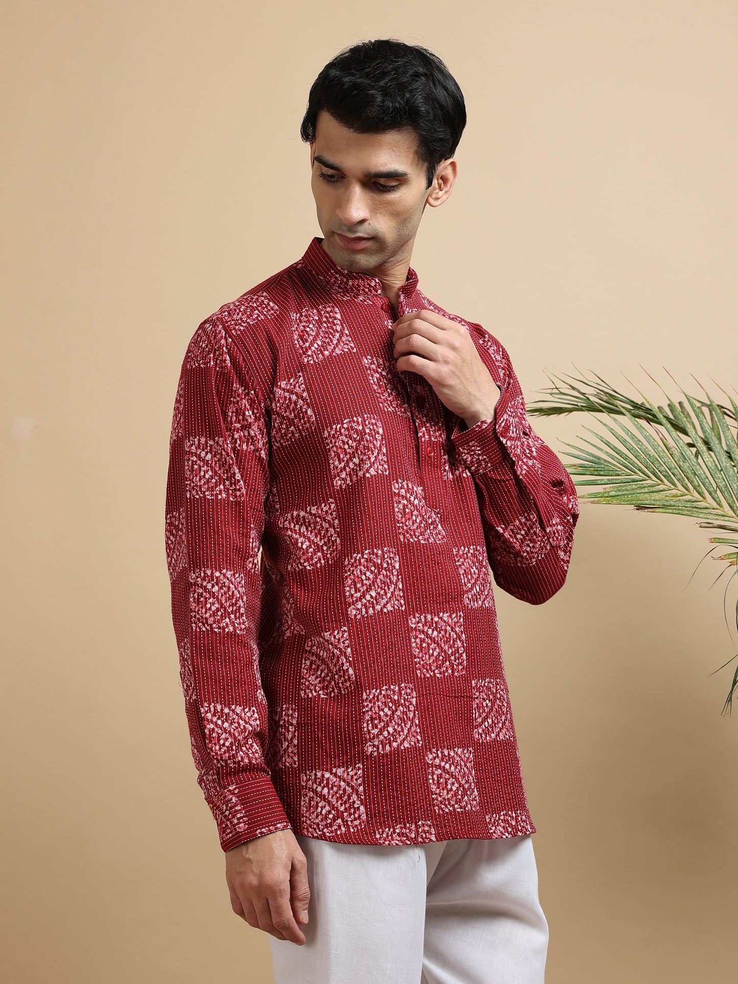 Tattva Men Blocks Printed Woven Thread Super Short Kurta