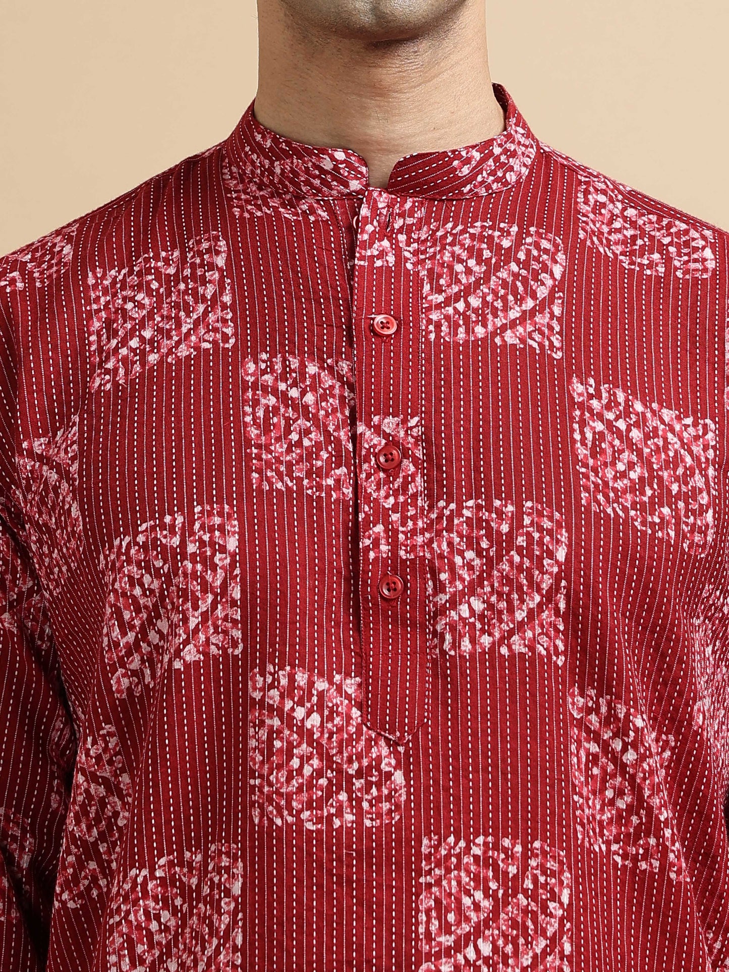 Tattva Men Blocks Printed Woven Thread Super Short Kurta