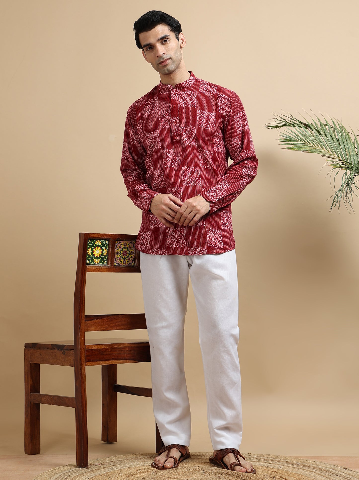 Tattva Men Blocks Printed Woven Thread Super Short Kurta