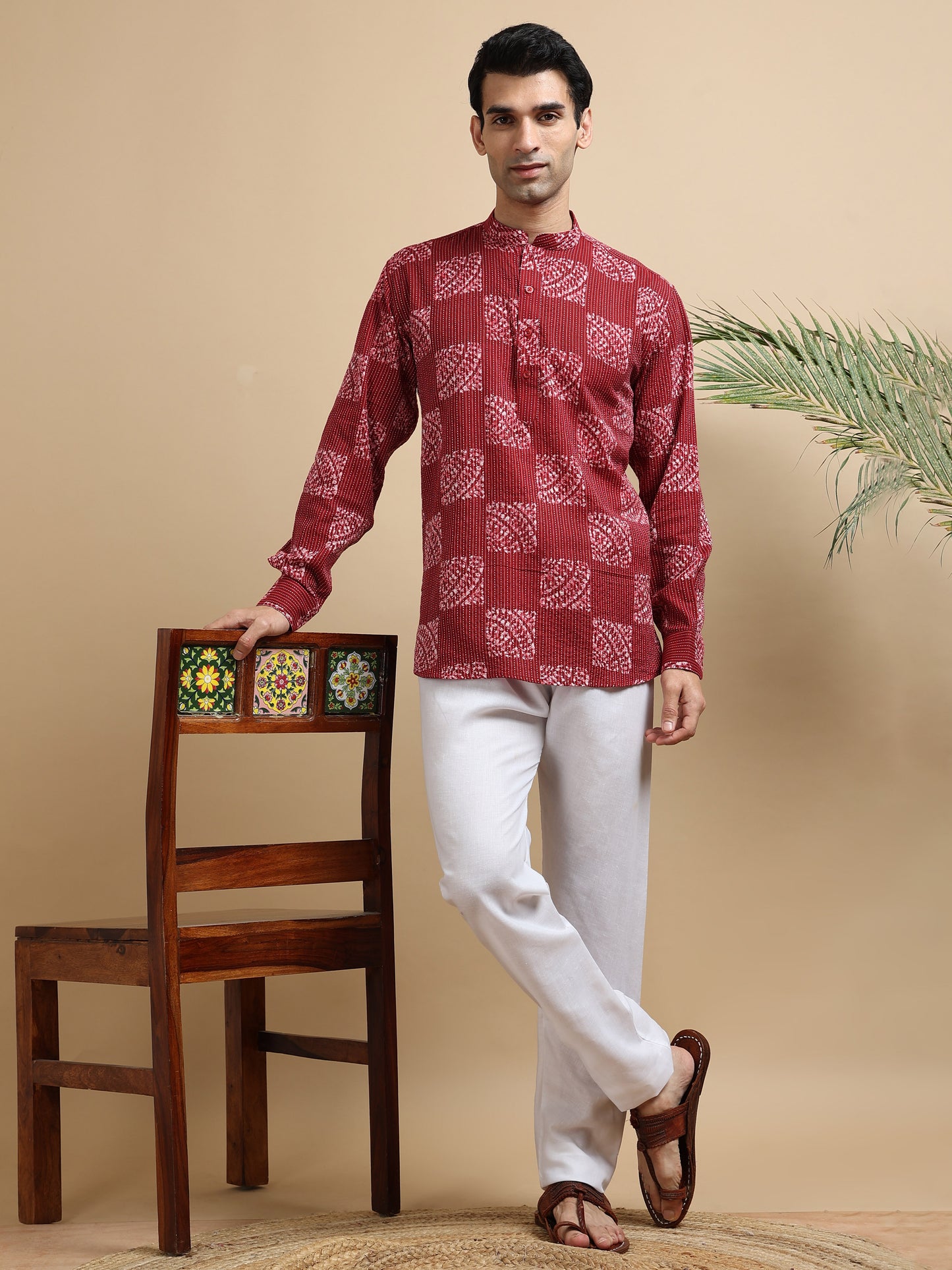 Tattva Men Blocks Printed Woven Thread Super Short Kurta