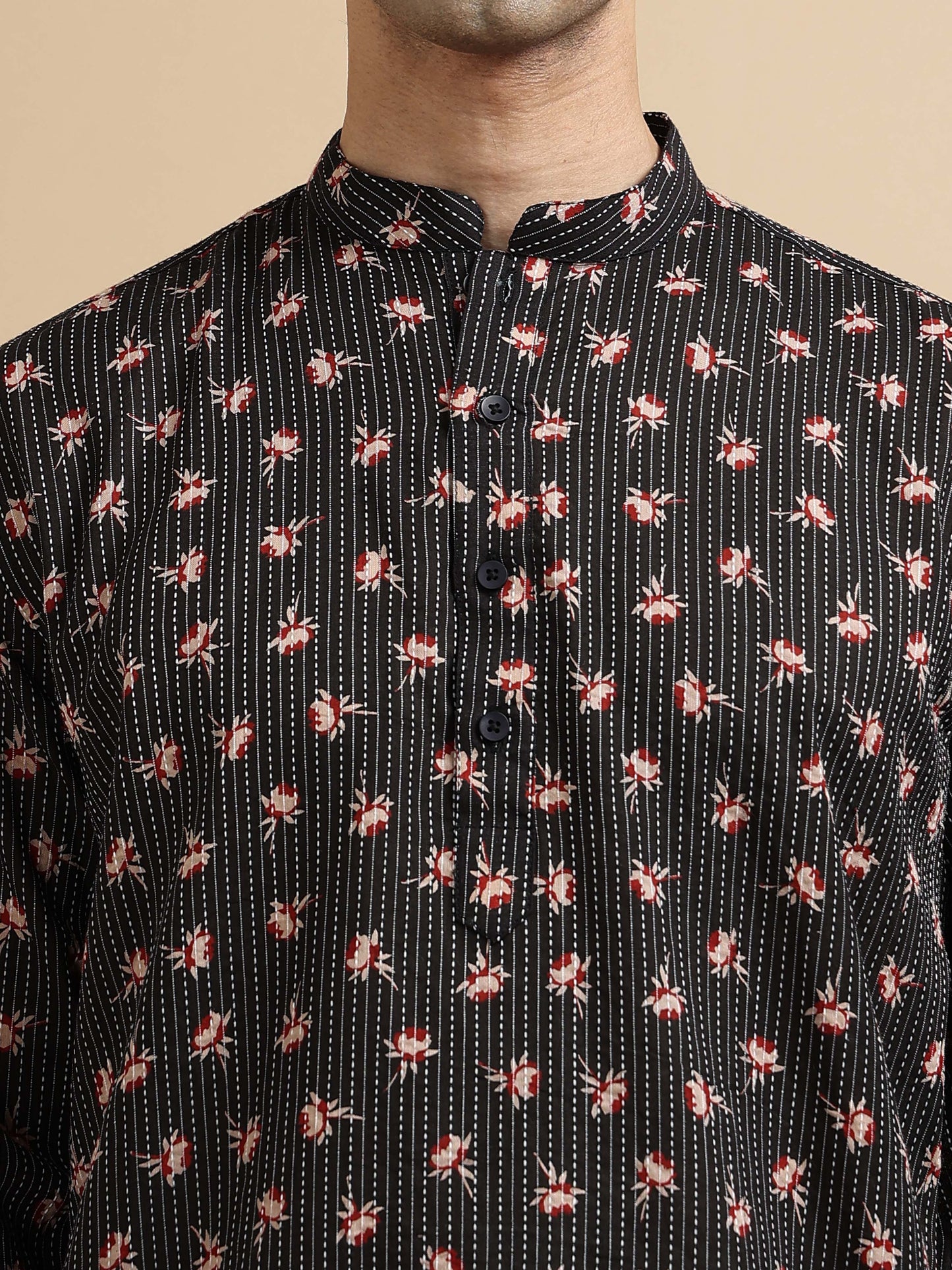 Tattva Men Floral Printed Woven Thread Super Short Kurta
