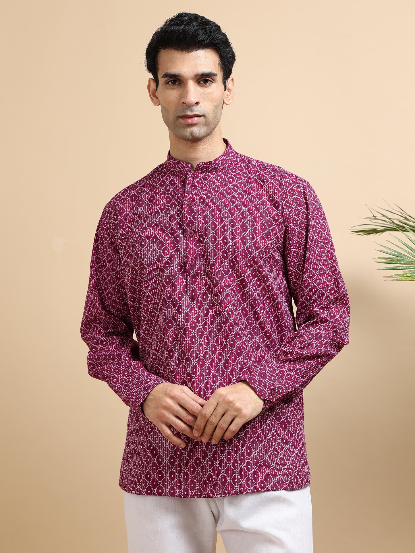 Tattva Men Geometric Printed Woven Thread Super Short Kurta