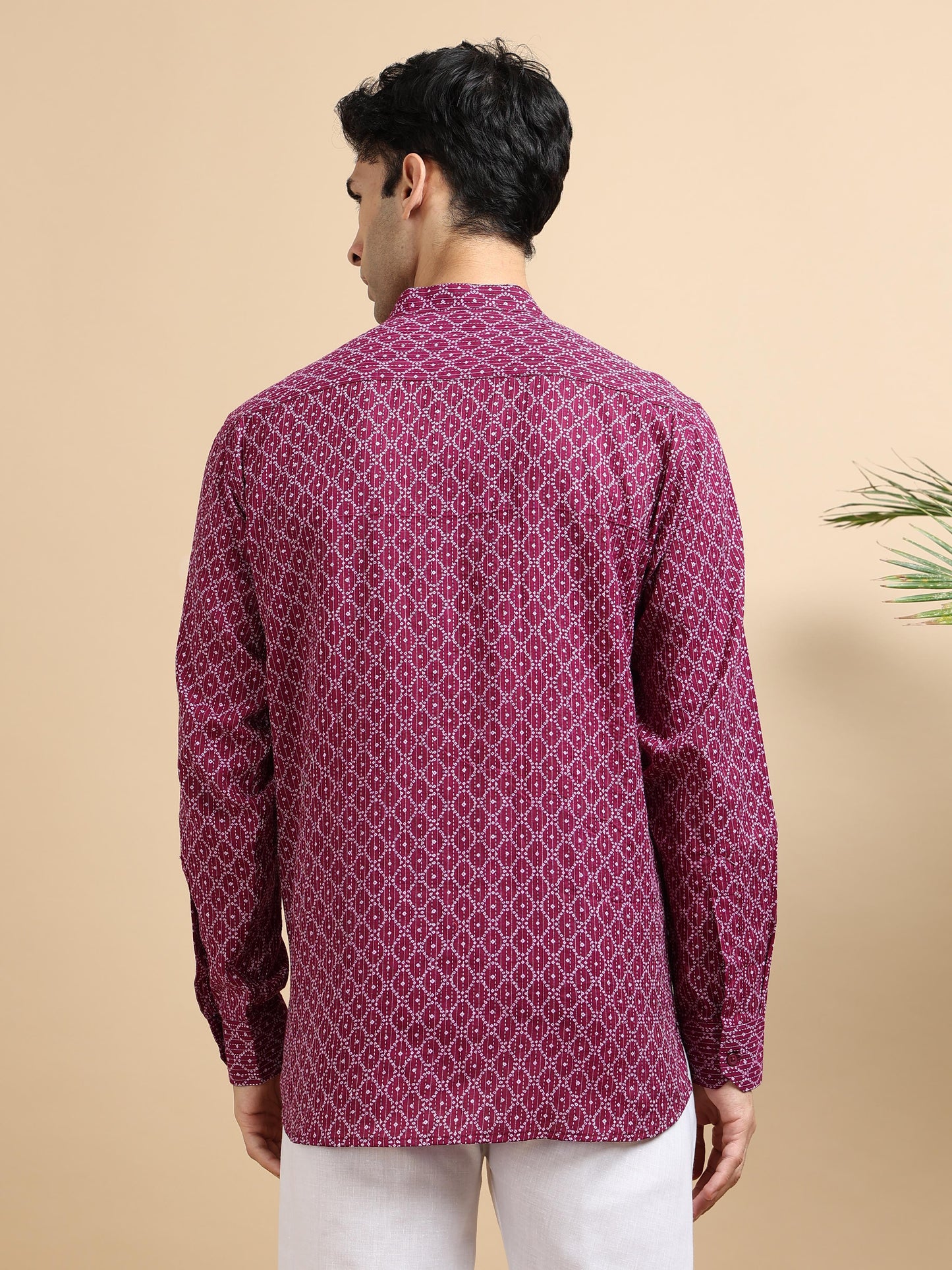 Tattva Men Geometric Printed Woven Thread Super Short Kurta