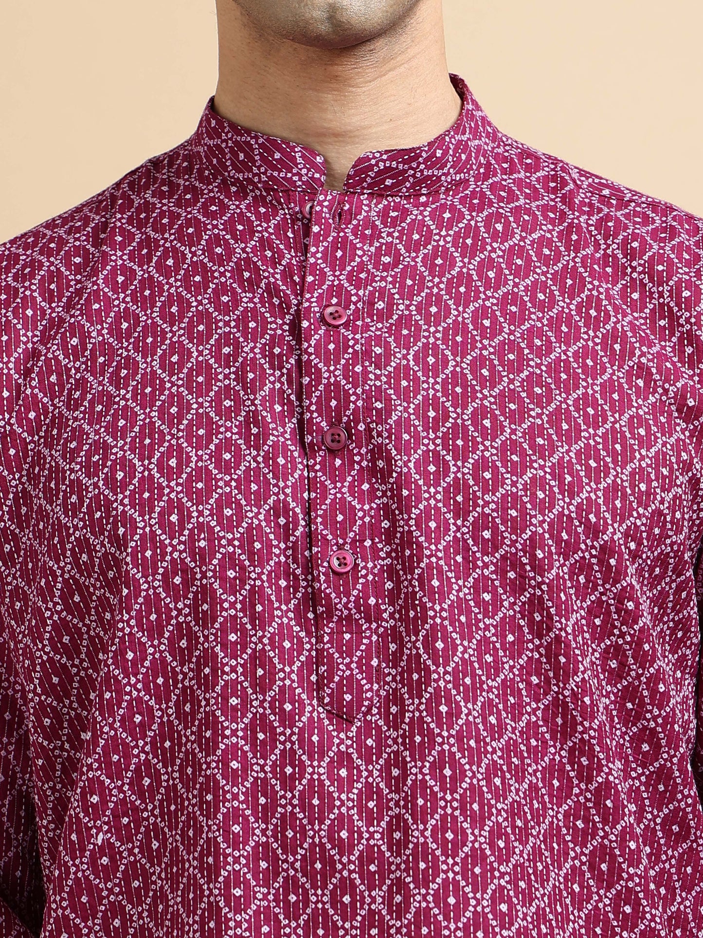 Tattva Men Geometric Printed Woven Thread Super Short Kurta