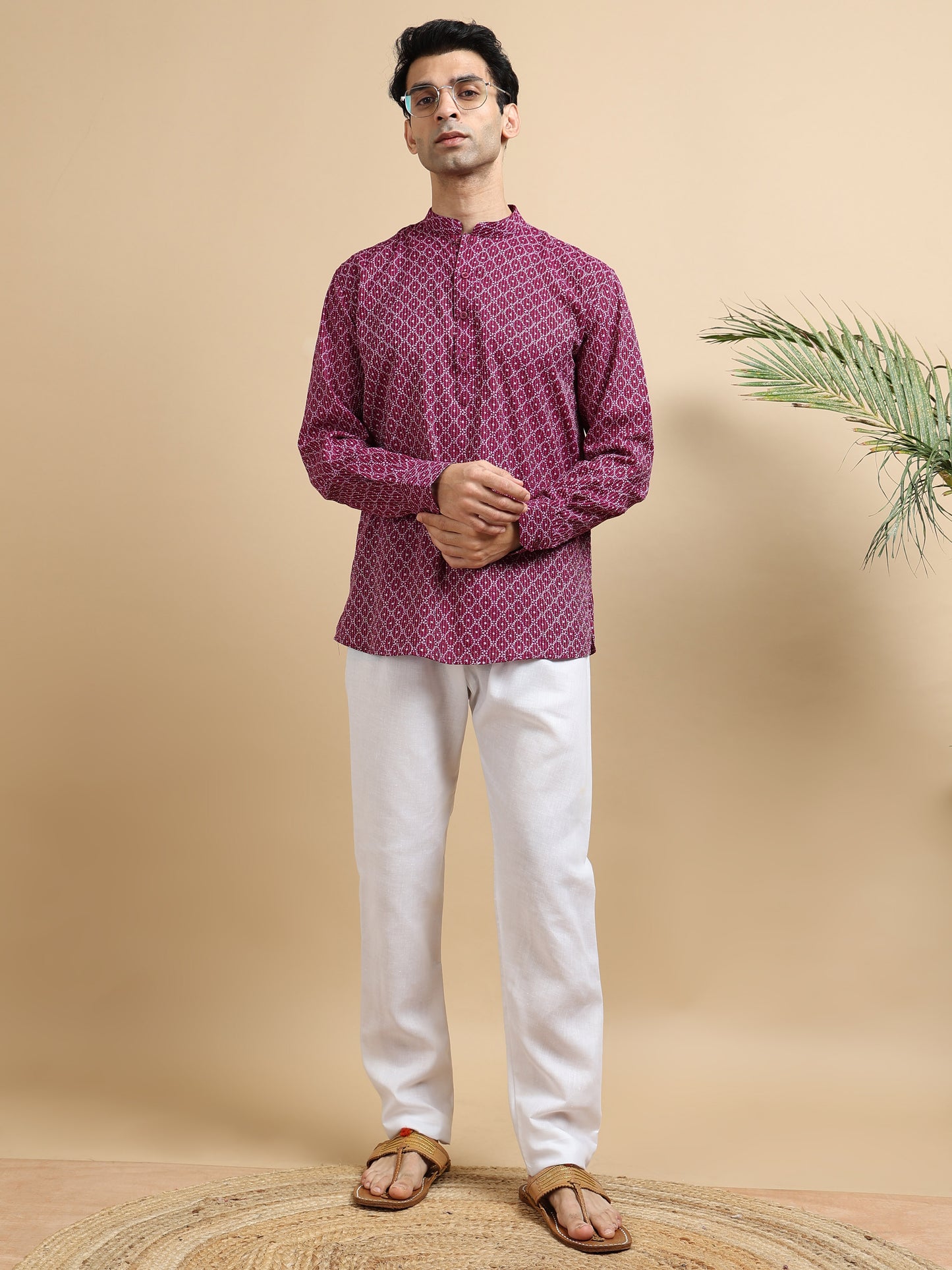 Tattva Men Geometric Printed Woven Thread Super Short Kurta